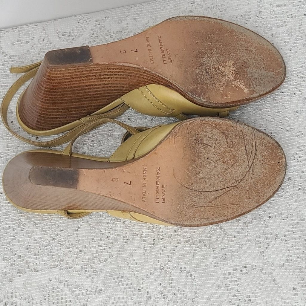 The Unbranded Brand Banfi Zambrelli strappy leather heeled wedges sz 7 Size US 7 / IT 37 - 8 Thumbnail