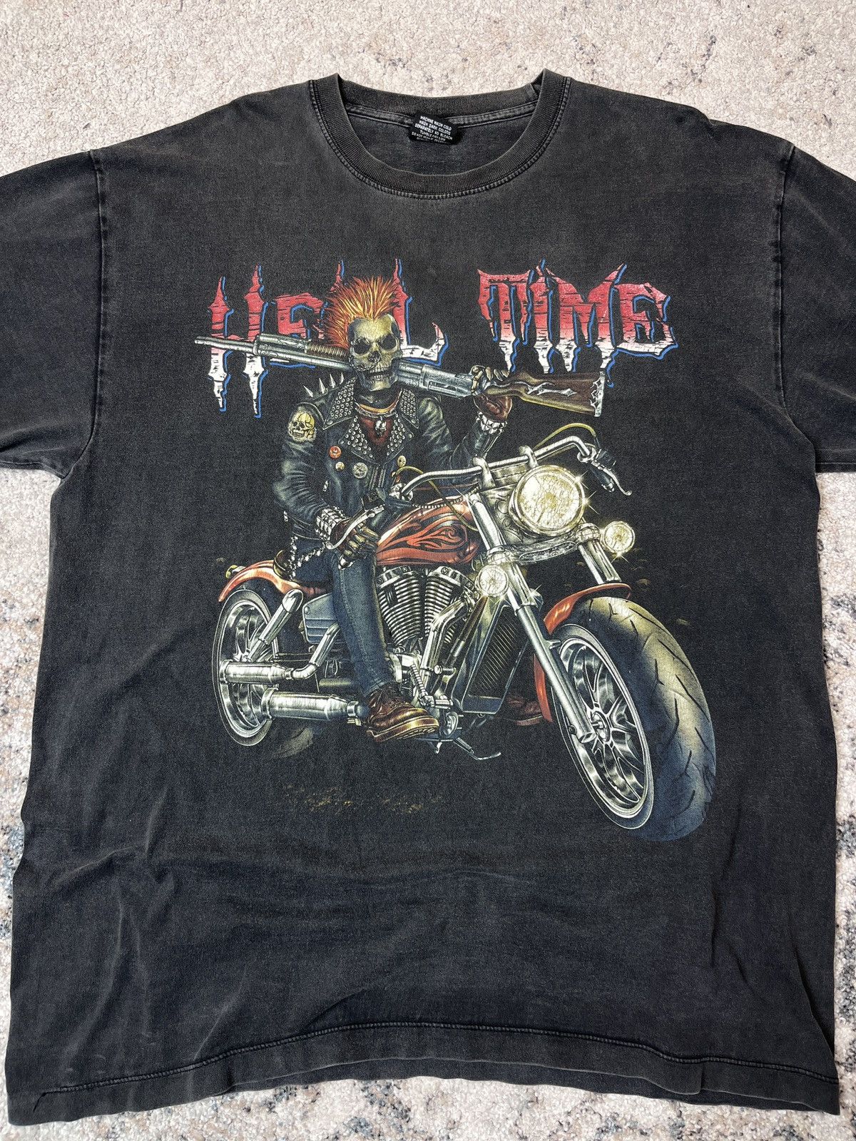 Vintage 1990s HELL TIME VINTAGE FADED & DISTRESSED BAGGY TEE - 844 Size US XL / EU 56 / 4 - 3 Thumbnail