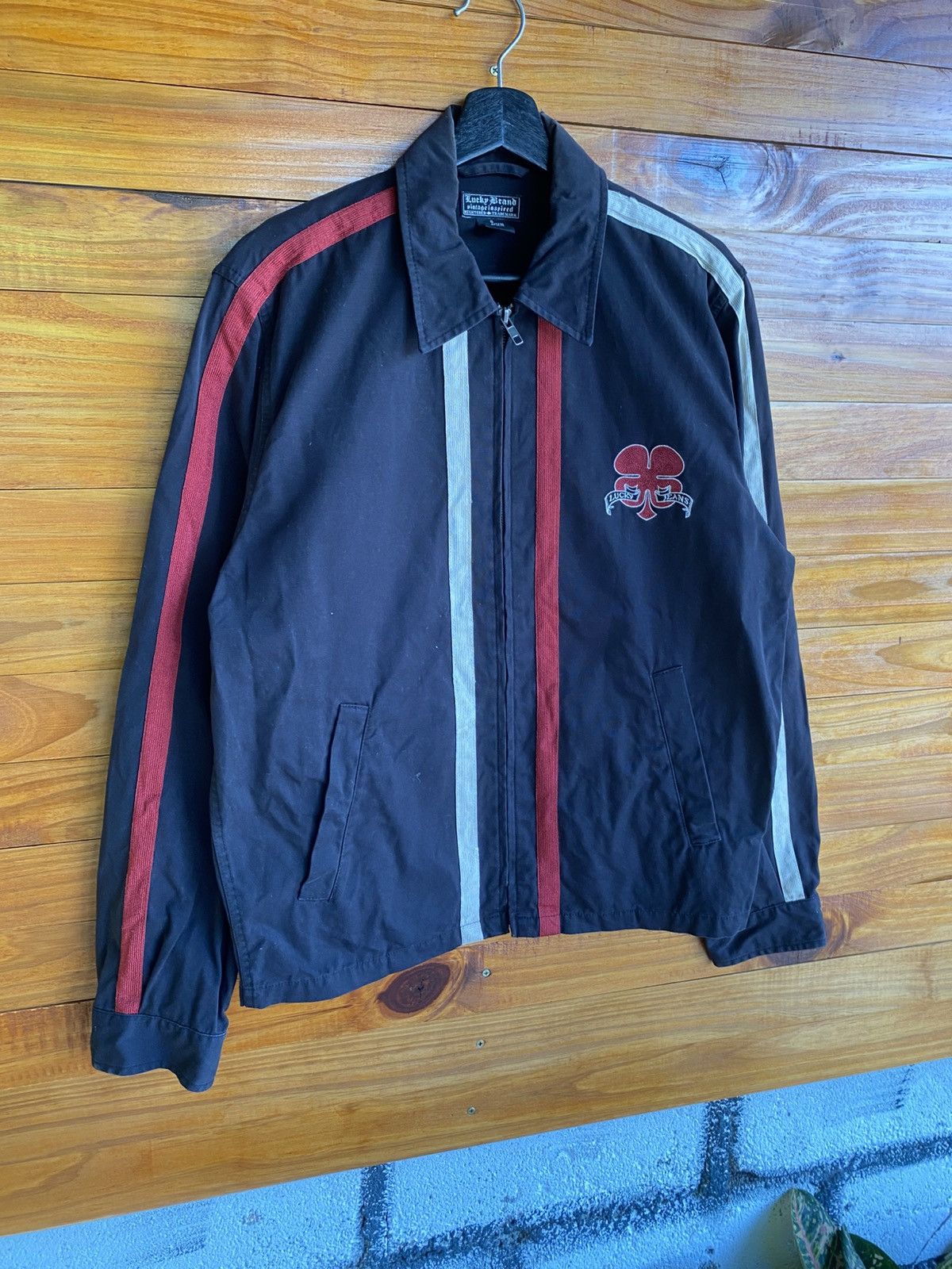Lucky Brand Lucky Brand Black Cotton Jacket Red & White Racing Stripes Size US S / EU 44-46 / 1 - 5 Thumbnail