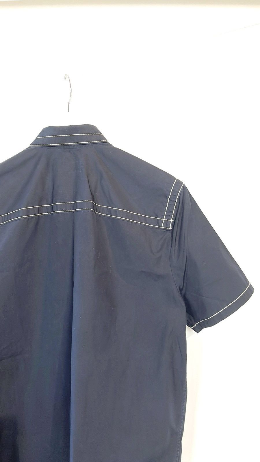Prada Prada SS/15 Navy Topstitched Buttoned Short-Sleeve Shirt Size US M / EU 48-50 / 2 - 6 Thumbnail