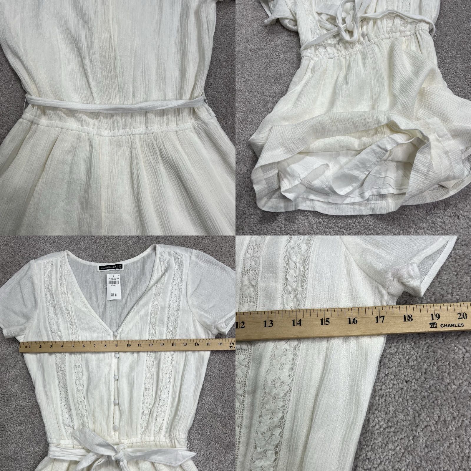 Abercrombie & Fitch Abercrombie & Fitch Romper Women MT Medium Tall White Floral Embroidered Cotton Blend Pockets NWT Flaw Size 32" / US 10 / IT 46 - 8 Thumbnail