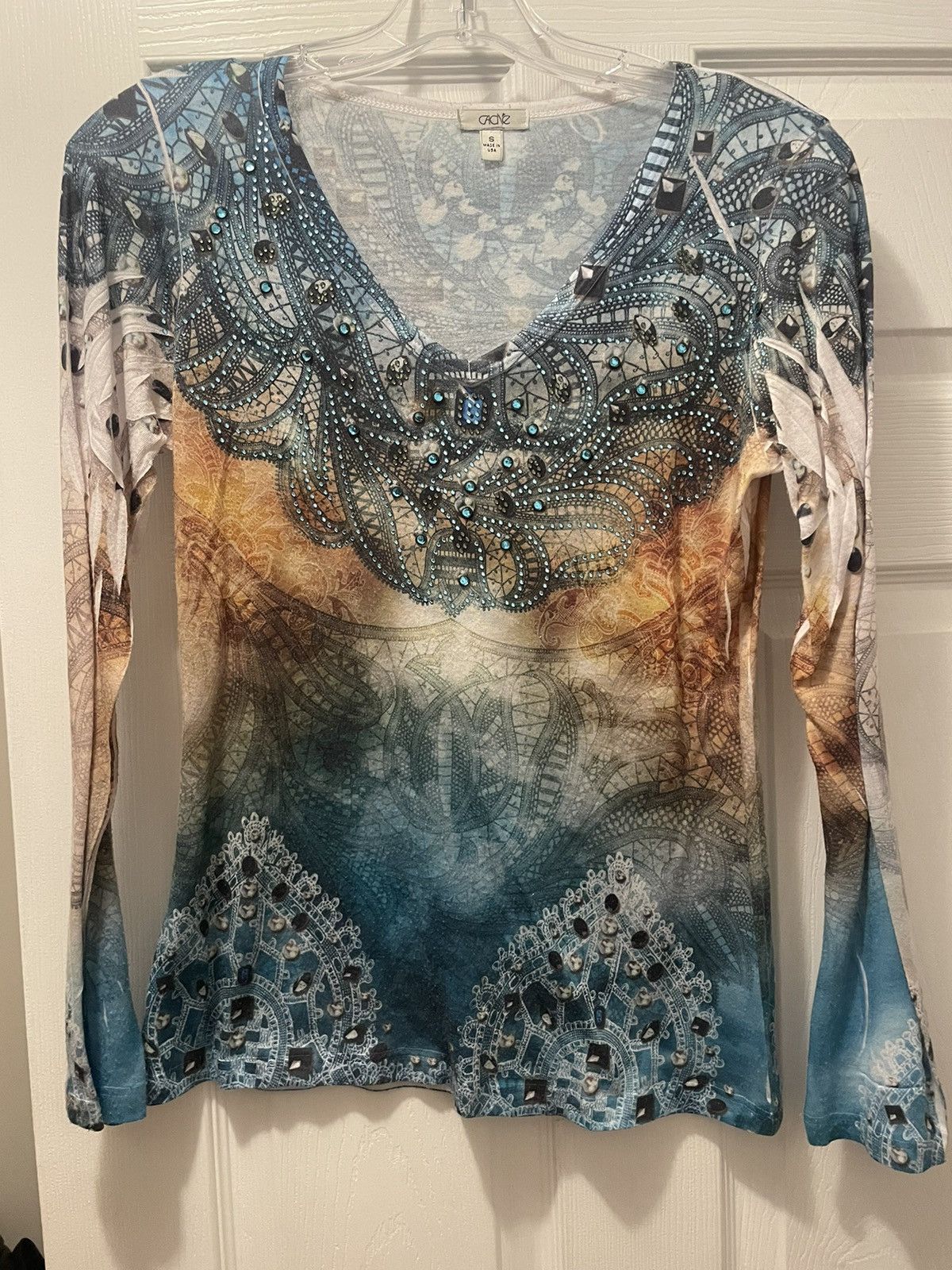 Vintage caché rhinestone flared long sleeve shirt Size S / US 4 / IT 40 - 1 Thumbnail