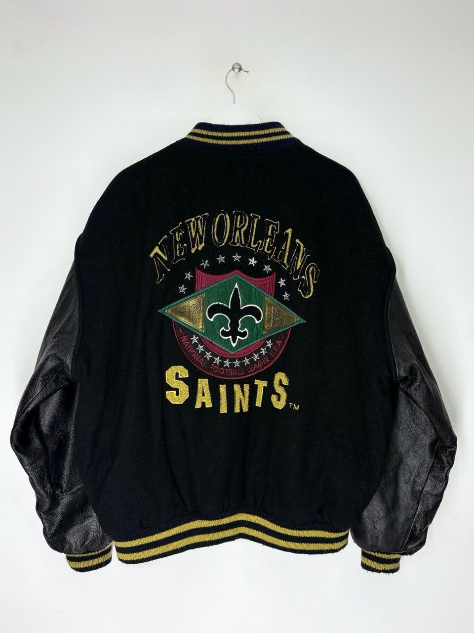 NFL Saints New Orleans Vintage 90s Wool Leather Varsity Jacket Size US XL / EU 56 / 4 - 2 Thumbnail