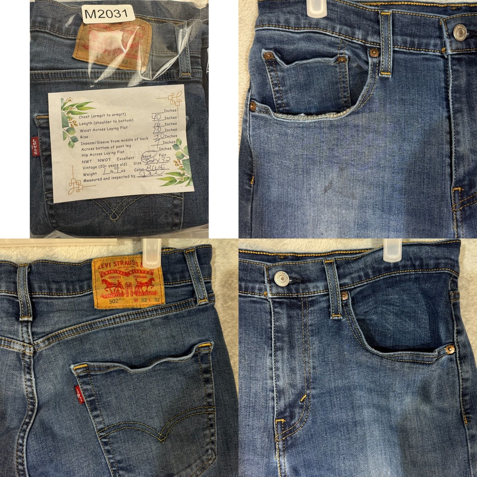 Levi's Levi's 502 Jeans 32X32 Blue Denim 5-Pockets Mid-Rise Taper Fit Zip Fly Men Size US 32 / EU 48 - 8 Thumbnail