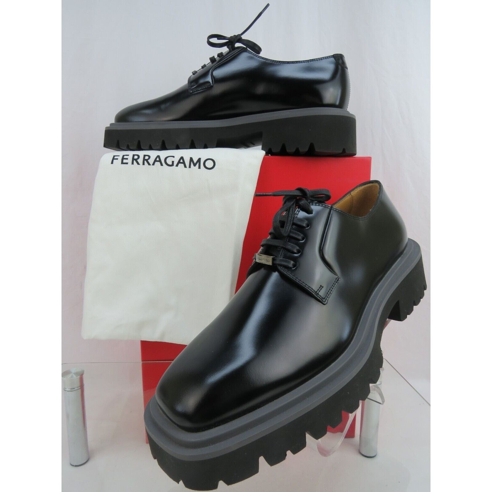 Salvatore Ferragamo FERRAGAMO FLICKER BLACK LEATHER LOGO LUG SOLE OXFORDS 9 M Size US 9 / EU 42 - 6 Thumbnail