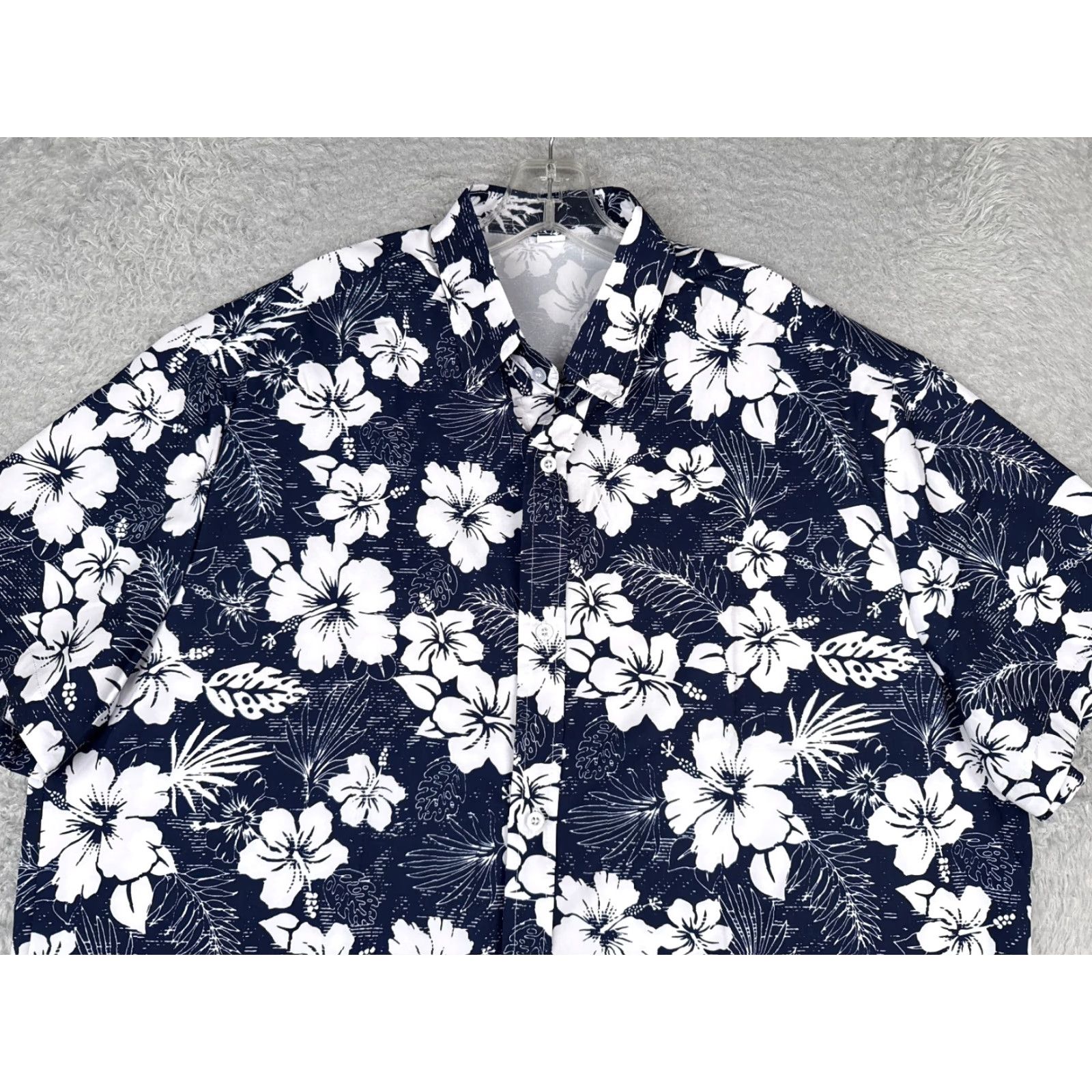 Vintage Hawaiian Shirt Men 2XL Blue White Floral Palm Leaf Button-Up Beach Polyester Size US XXL / EU 58 / 5 - 4 Thumbnail