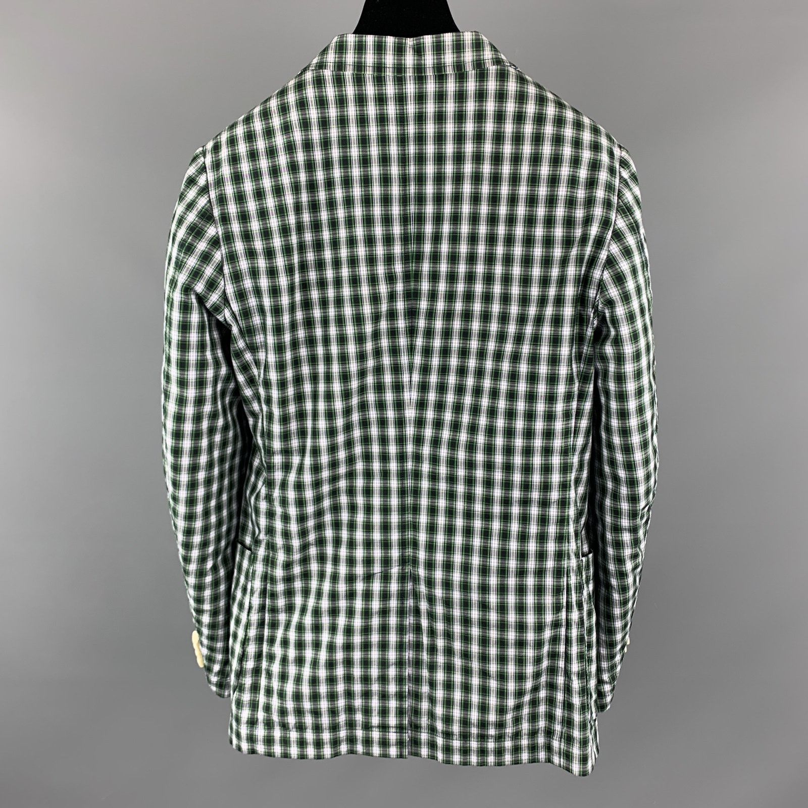 SHIPS Green Black & White Plaid Cotton Notch Lapel Sport Coat Size 34R - 4 Thumbnail