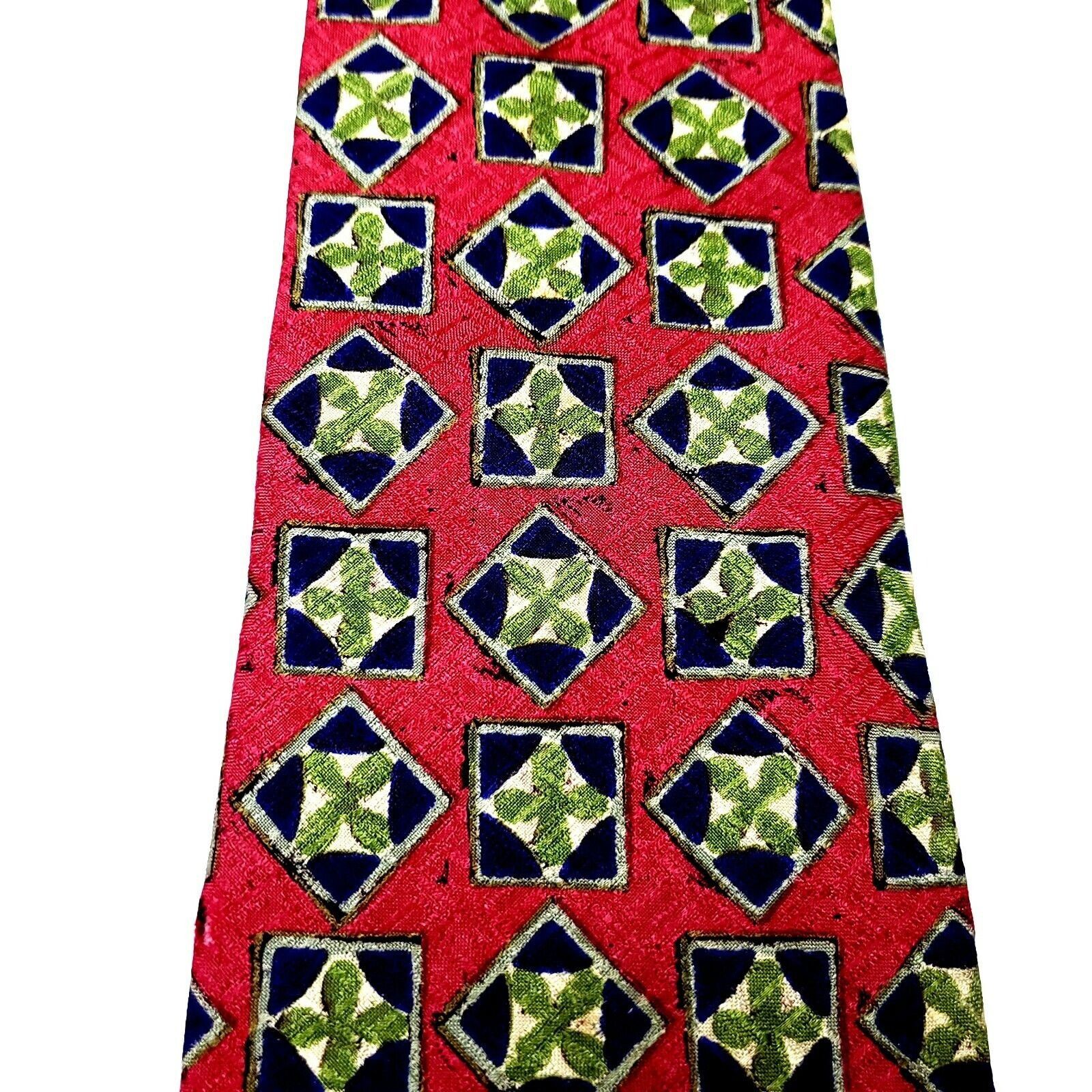 Alexander Julian Colours Alexander Julian Silk Tie Short Wide Print Red Geome Size ONE SIZE - 2 Thumbnail