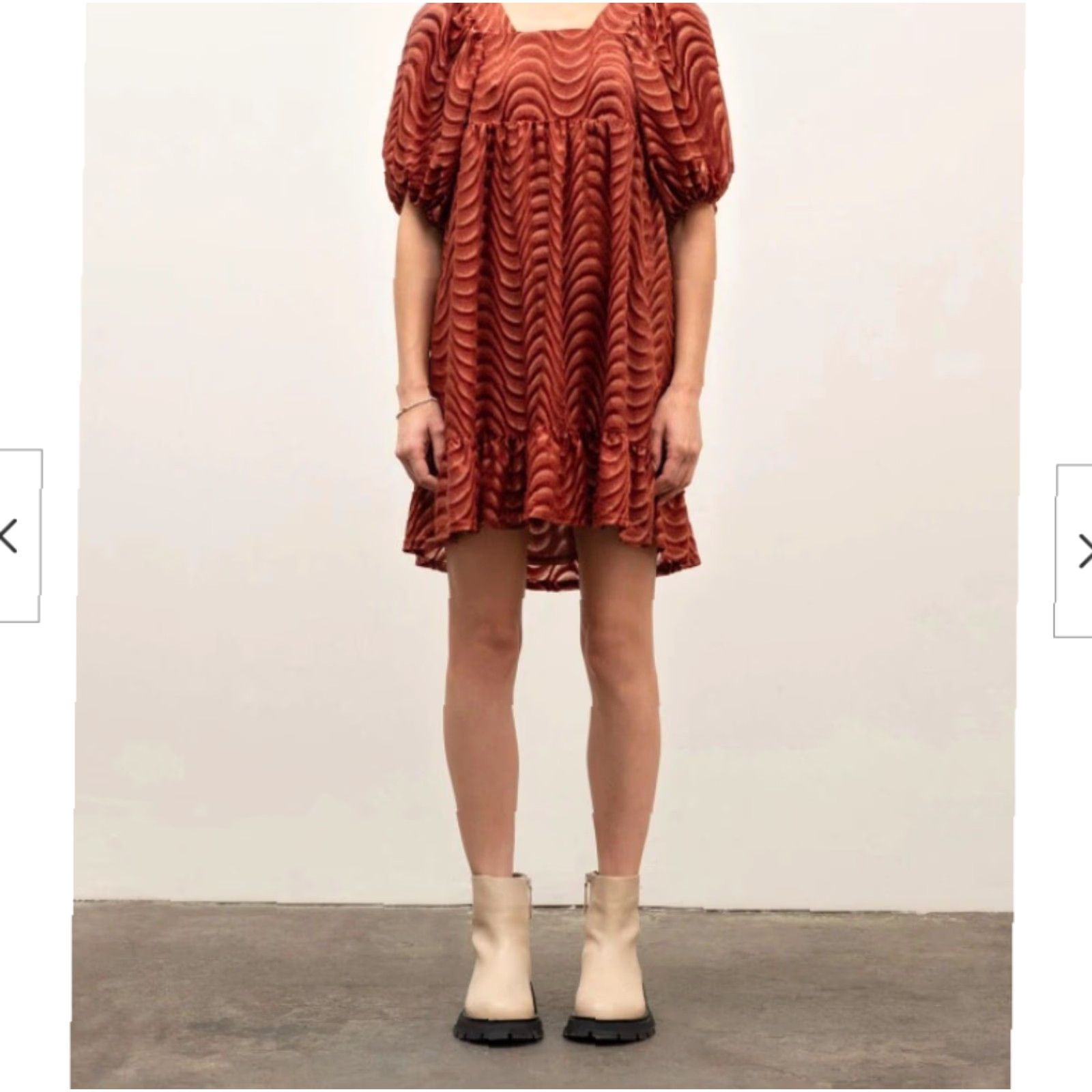 Vintage Moon River Rust Square Neck Half Puff Sleeve Mini Velvet Dress-Size L (NWT) Womens Bohemian Autumn Party/Cocktail Velvet Mini Dress Size L / US 10 / IT 46 - 2 Thumbnail