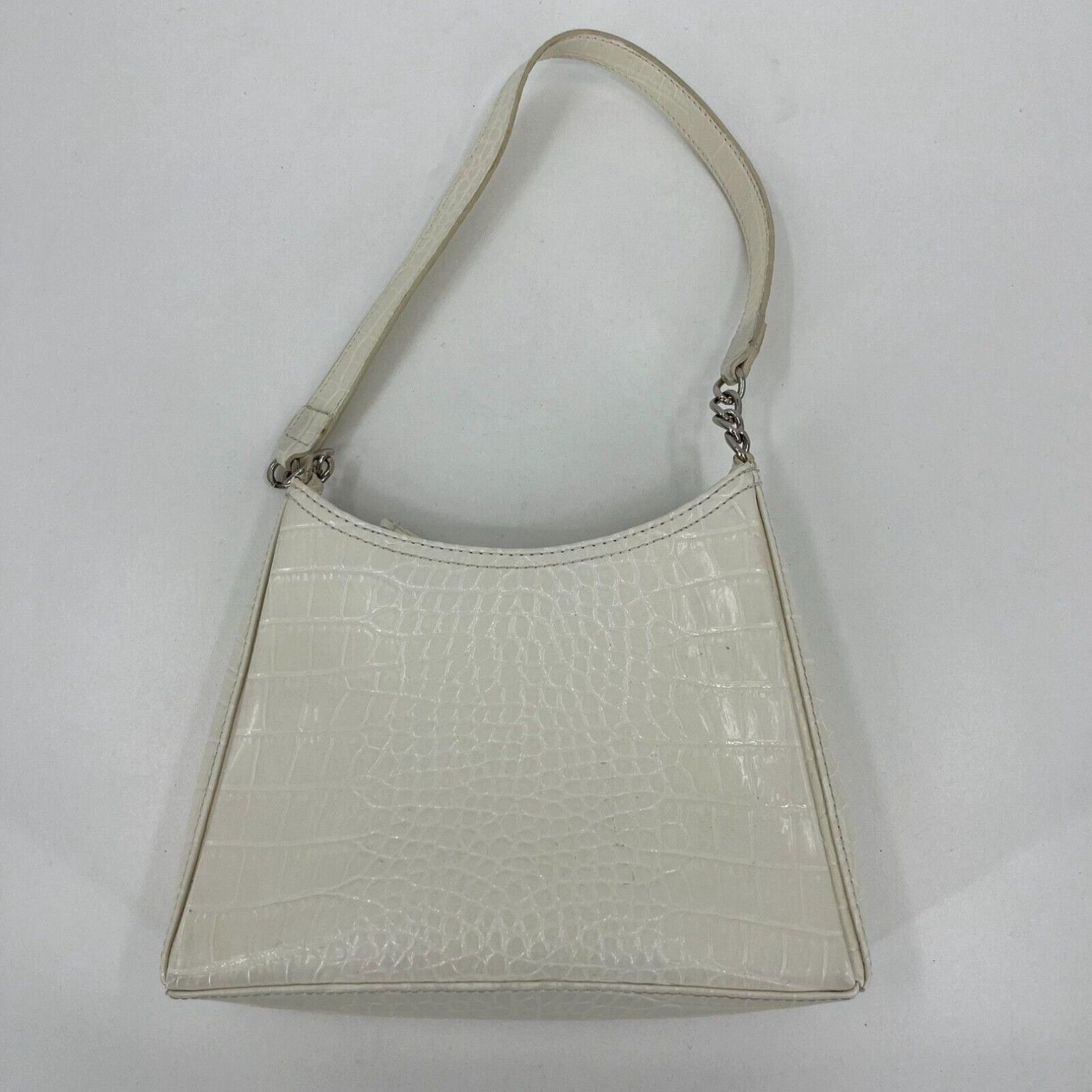 Store Liz Claiborne Vintage White & Brown Faux Leather Buckle Satchel Purse