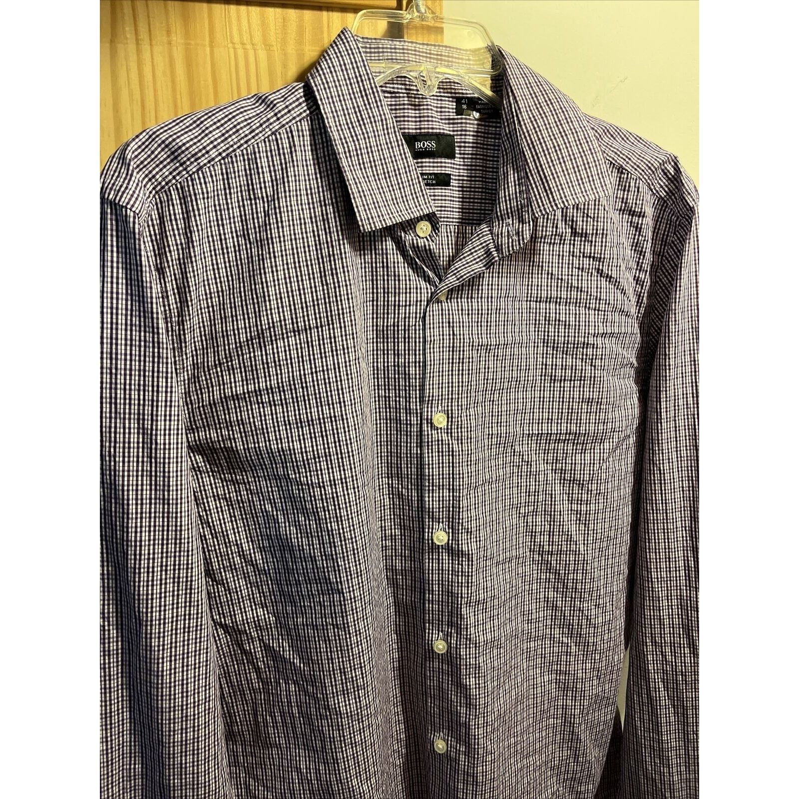 Hugo Boss Hugo Boss Men’s 16 41 Purple Check LS Slim Fit Cotton Shirt Size US L / EU 52-54 / 3 - 6 Thumbnail