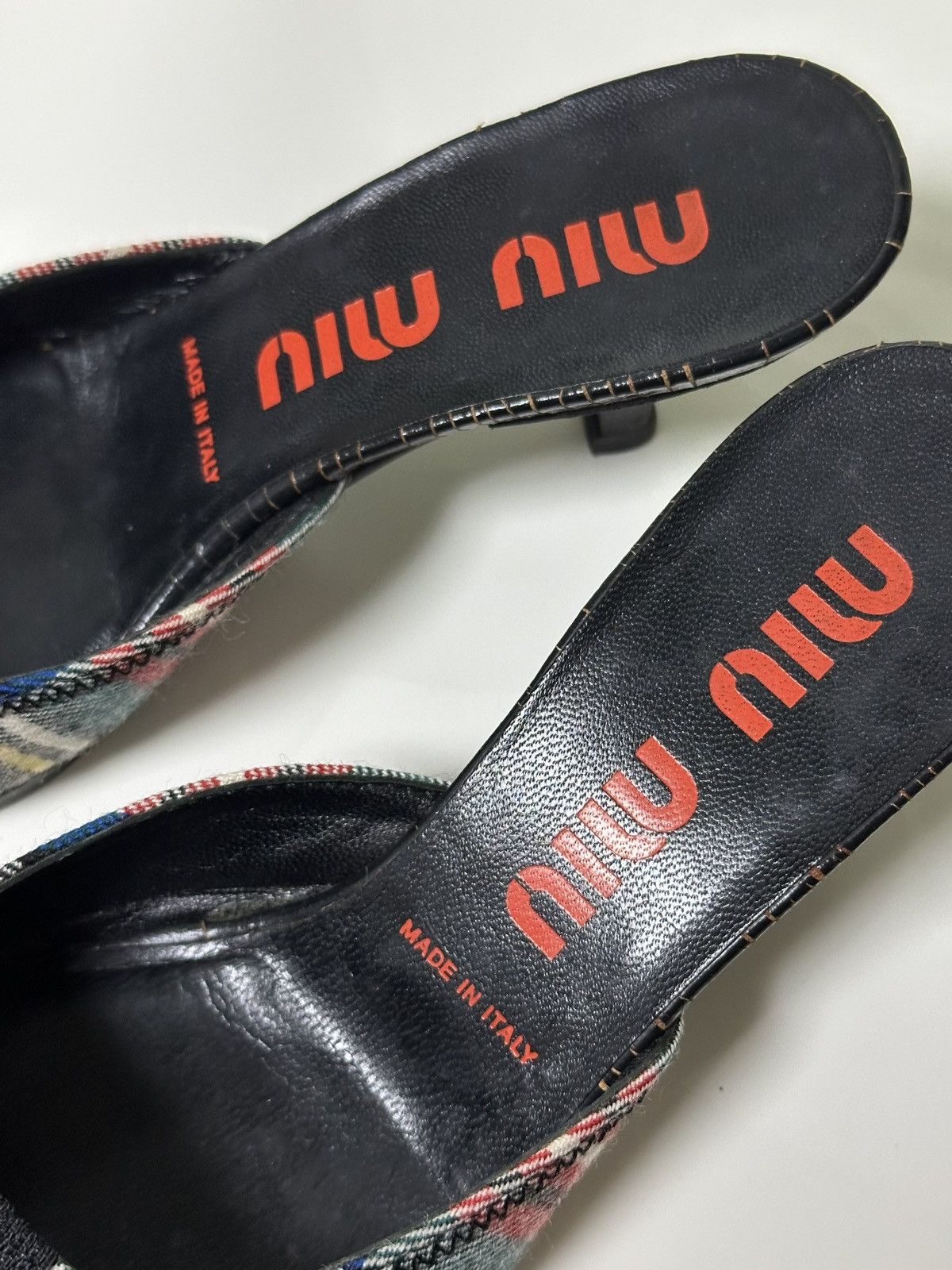 Miu Miu MIU MIU Cracked Leather Checkered Mules Size US 7 / IT 37 - 6 Thumbnail