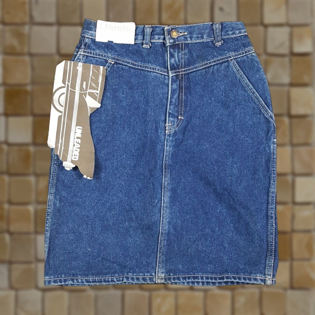 Vintage VINTAGE Unleaded Denim Skirt Western High Waist Short 7 Blue 80s 90s Biker Cowboy Women's Size 7 Womens Size 28" / US 6 / IT 42 - 1 Thumbnail