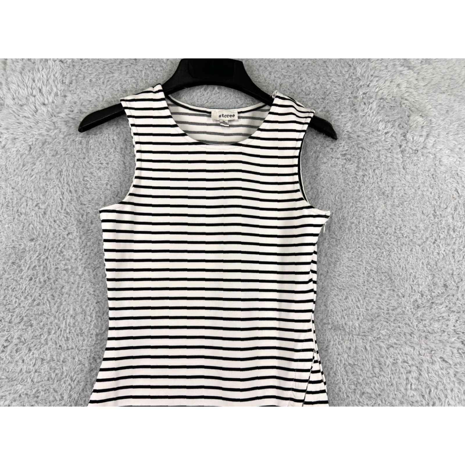 Vintage Storee Dress Womens XS Black White Stripe Cotton Blend Knit Mini Sleeveless Round Neck Pullover Size XS / US 0-2 / IT 36-38 - 4 Thumbnail