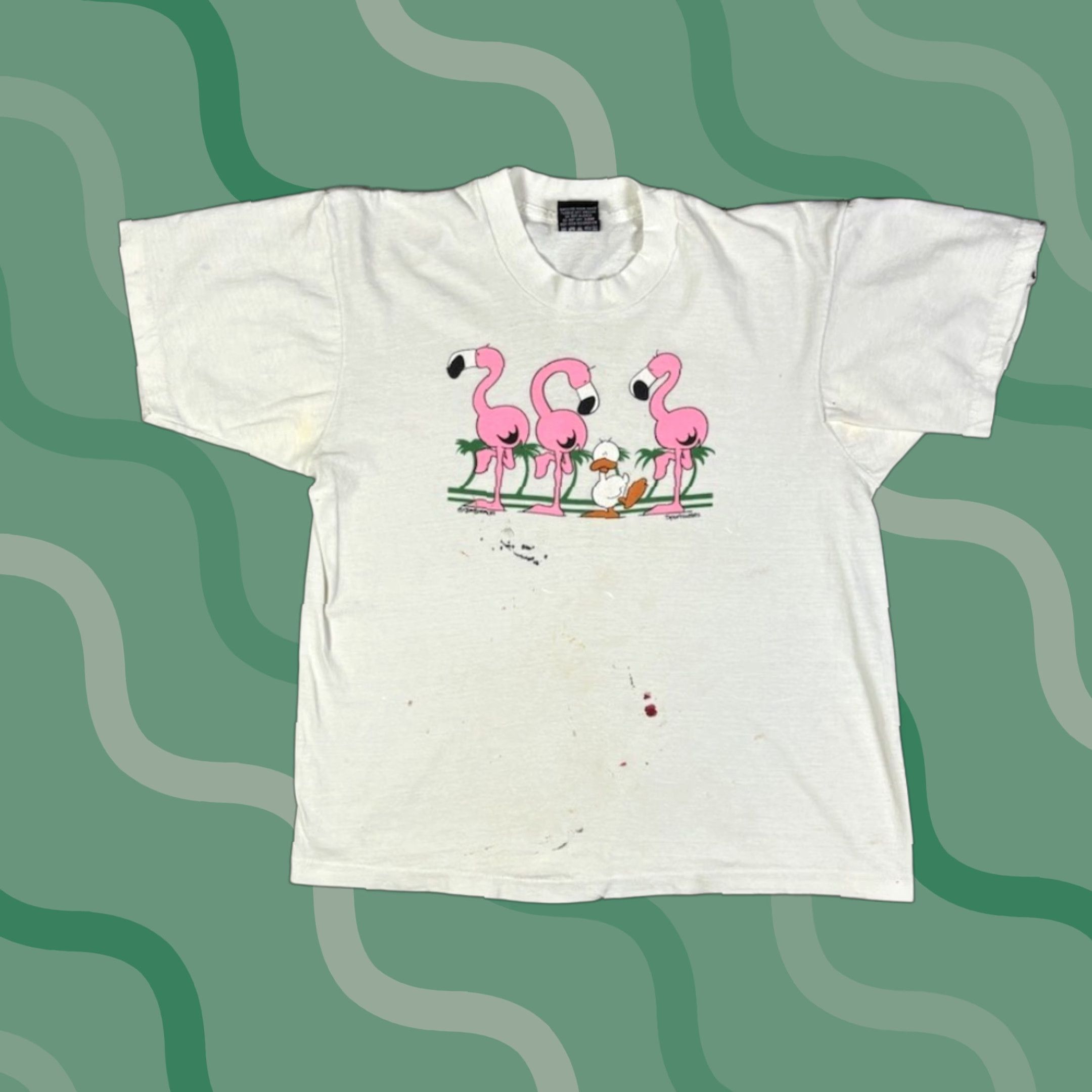 Fruit Of The Loom VINTAGE Flamingo Duck Funny Comedy T Shirt S White Cotton Knit 90s Graphic Print Short Sleeve Crew Neck Fruit of the Loom Men Classic Regular Size S Size US S / EU 44-46 / 1 - 1 Thumbnail