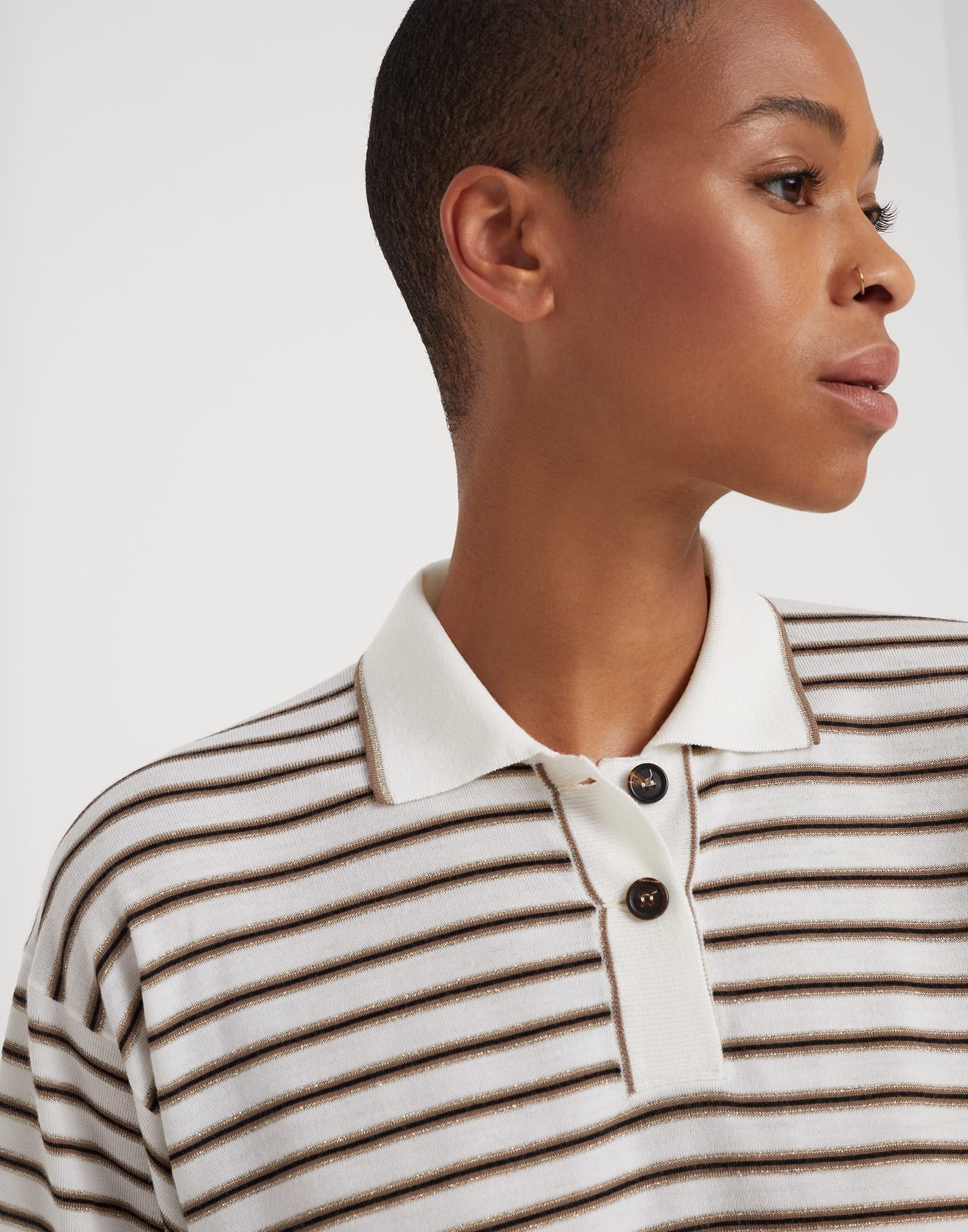 Brunello Cucinelli o1w1db10825 Polo Sweater in White Size S / US 4 / IT 40 - 4 Thumbnail