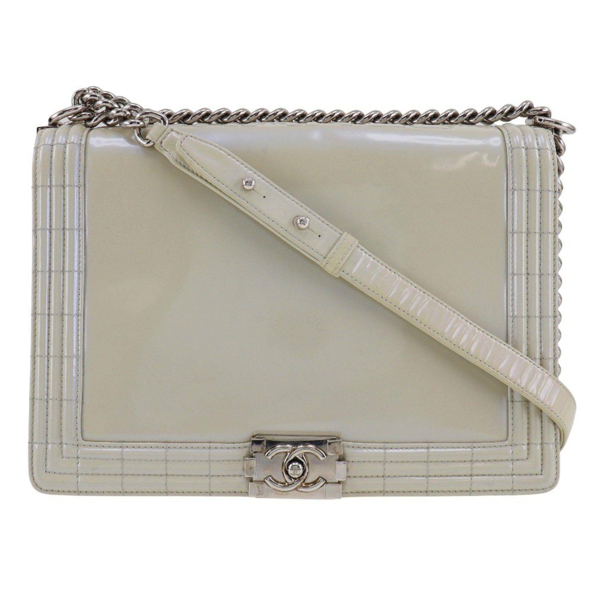 image of Chanel Chain Shoulder Bag Boy Chanel Enamel 2013 A5 Flap Chainshoulder Women's in White