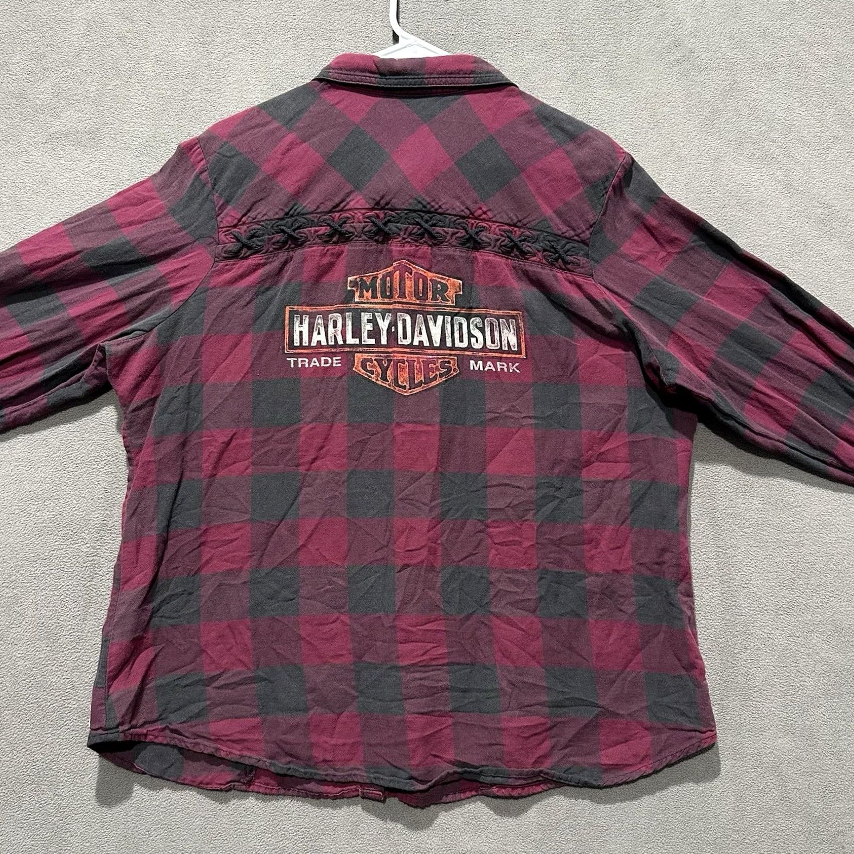 Harley Davidson Harley-Davidson Shirt Womens 1W Burgundy Plaid Snap Up Button Up Moto EUC Motorcycle Size XL / US 12-14 / IT 48-50 - 2 Thumbnail