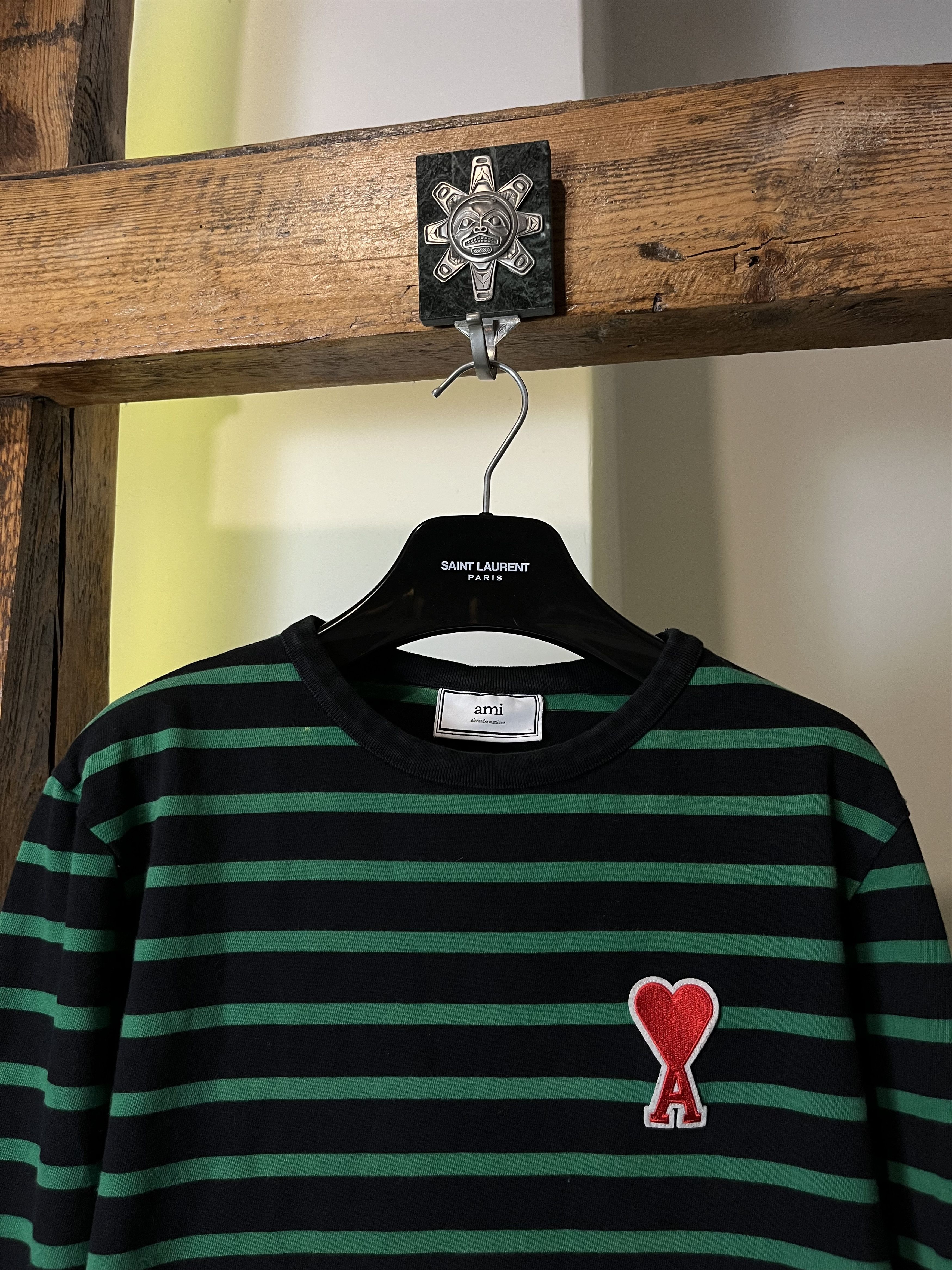 AMI × Designer AMI Paris Striped Black Green Heart Logo Sweatshirt Size M / US 6-8 / IT 42-44 - 3 Thumbnail