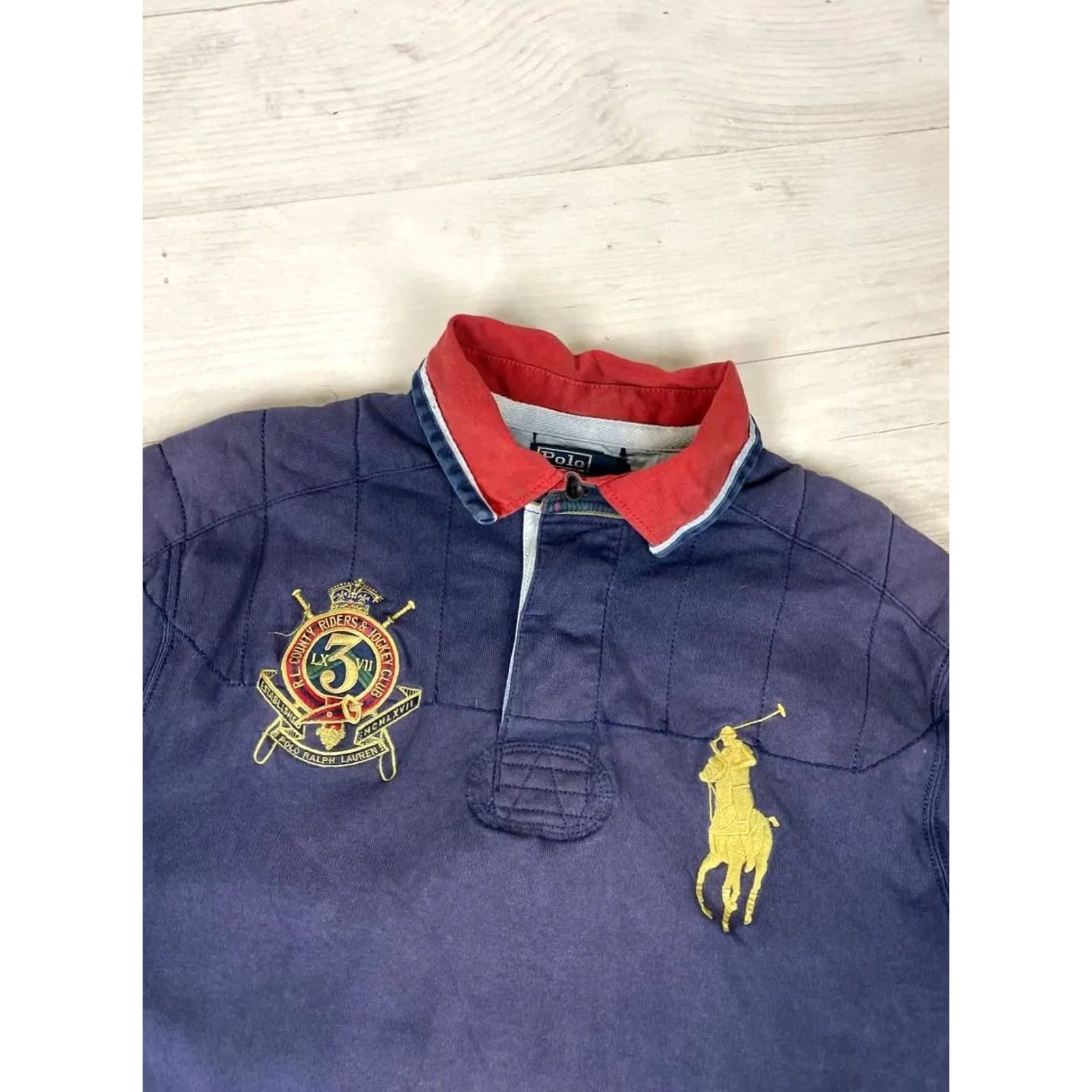 Polo Ralph Lauren VINTAGE Polo Ralph Lauren Polo Big Pony Rugby Shirt L Men Blue Regular Knit Cotton Long Sleeve with Logo Size US L / EU 52-54 / 3 - 2 Thumbnail