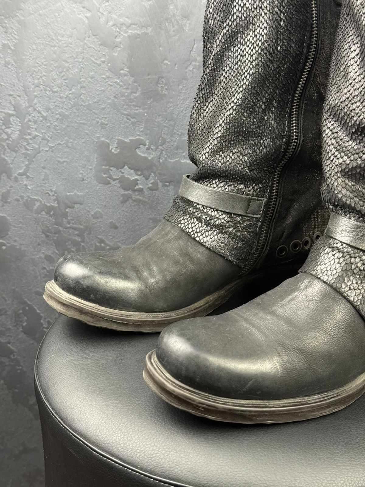 A.S.98 S.98 Saint EC Buckle Leather Boots Distressed Biker Combat Size US 10 / IT 40 - 3 Thumbnail