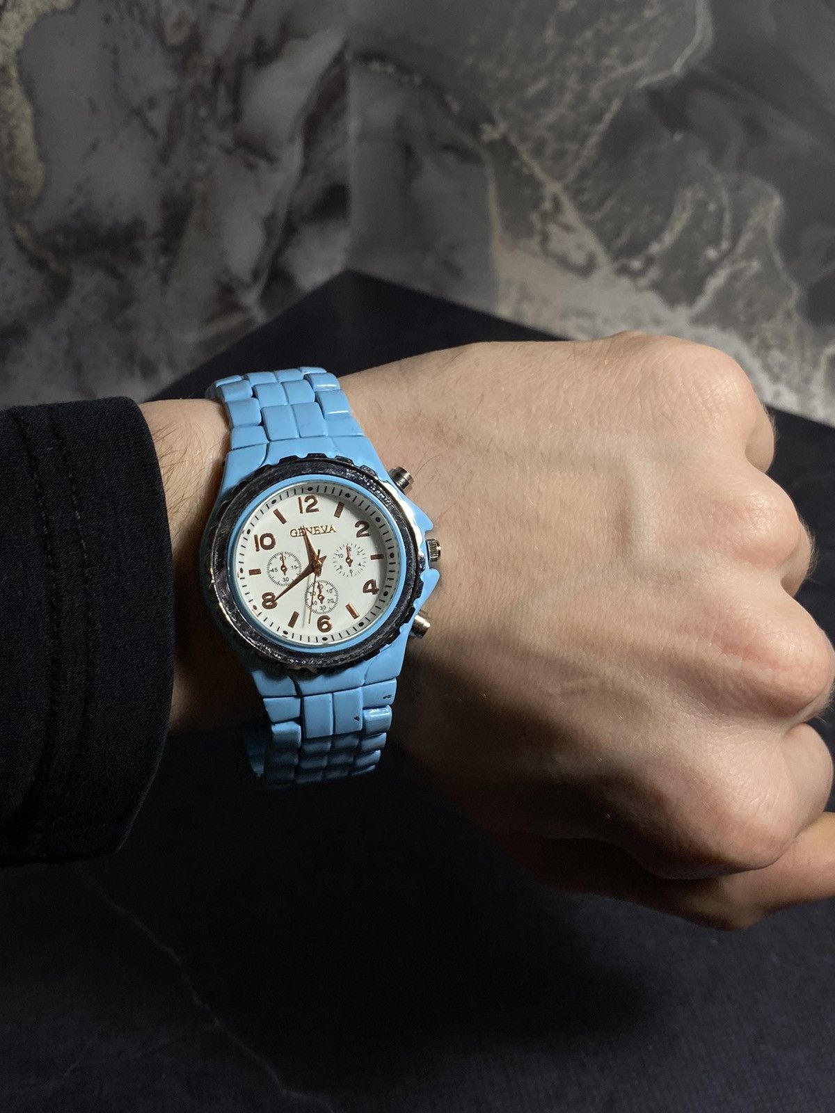Vintage Sky Blue Chronograph-Style Watch – Bold & Sporty✨ Size ONE SIZE - 7 Thumbnail