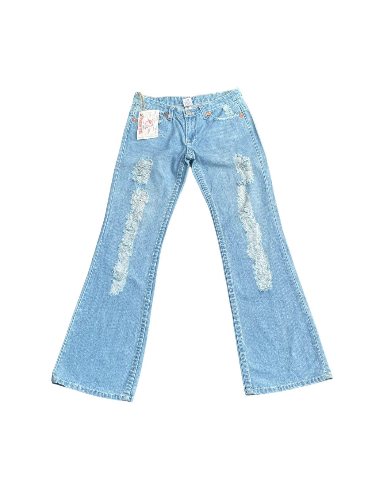 image of Distressed Denim True Religion Joey Big T Distresed Denim in Blue, Women's (Size 32)