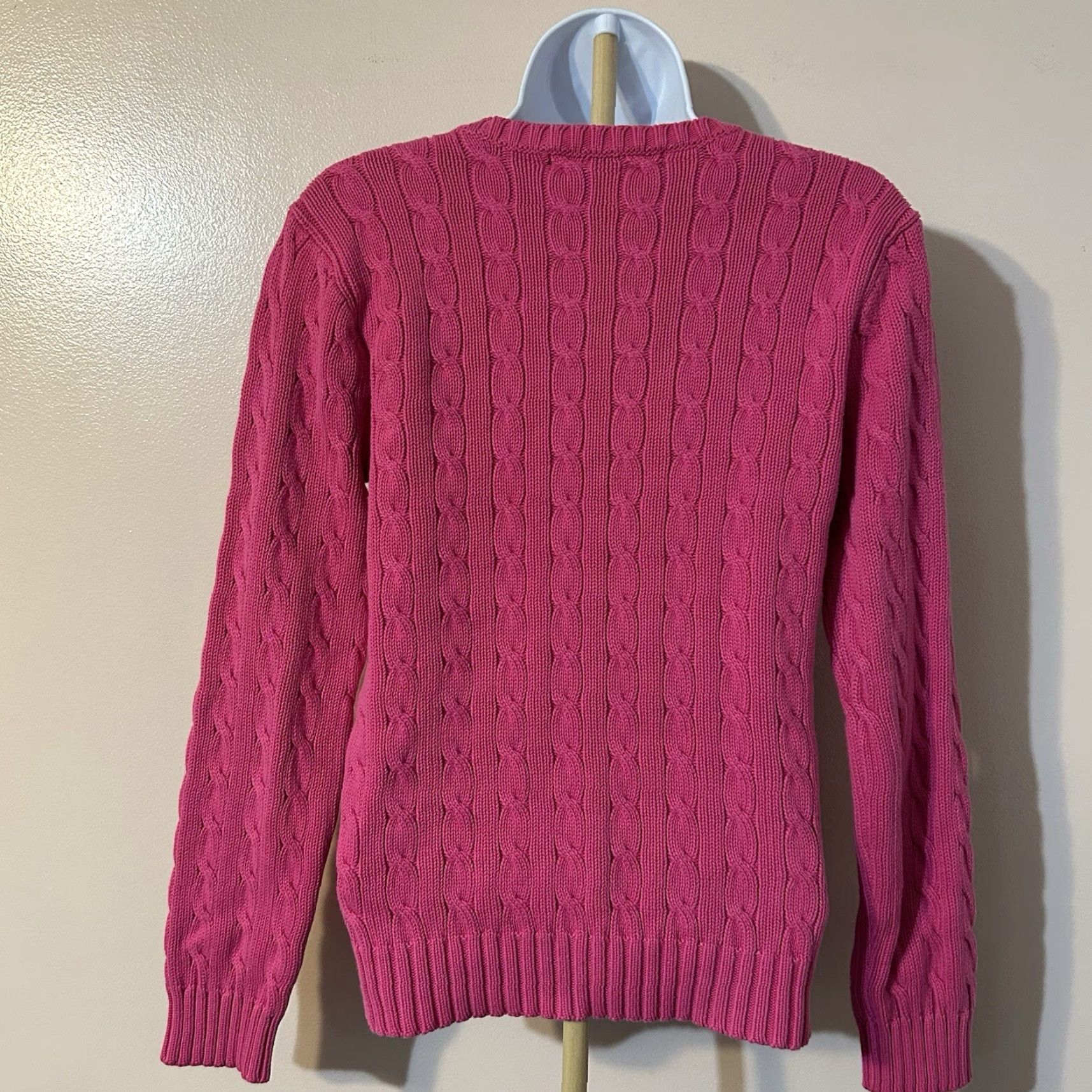 Polo Ralph Lauren Ralph Lauren Sport V-Neck Sweater Pink Women Medium Cable-Knit Cotton Pullover Knit Wool? Size M / US 6-8 / IT 42-44 - 5 Thumbnail