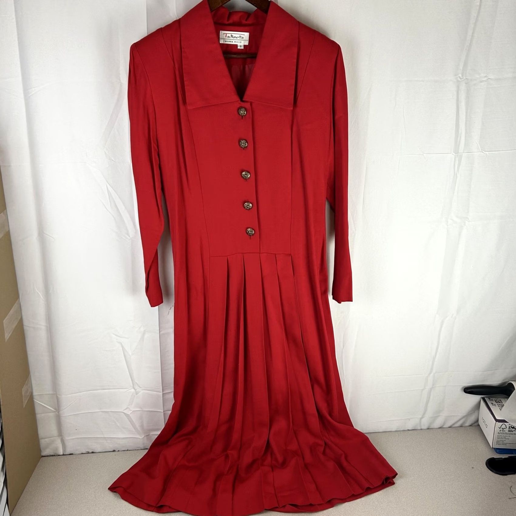 Talbots VINTAGE Talbots Donna Ricco Dress Womens 8 Red Long Sleeve Pleated Maxi 90s Size M / US 6-8 / IT 42-44 - 2 Thumbnail