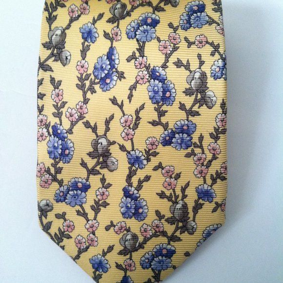 Faconnable FACONNABLE MEN'S NEW YELLOW SILK TIE WIDTH: 3 3/4" Size ONE SIZE - 2 Thumbnail
