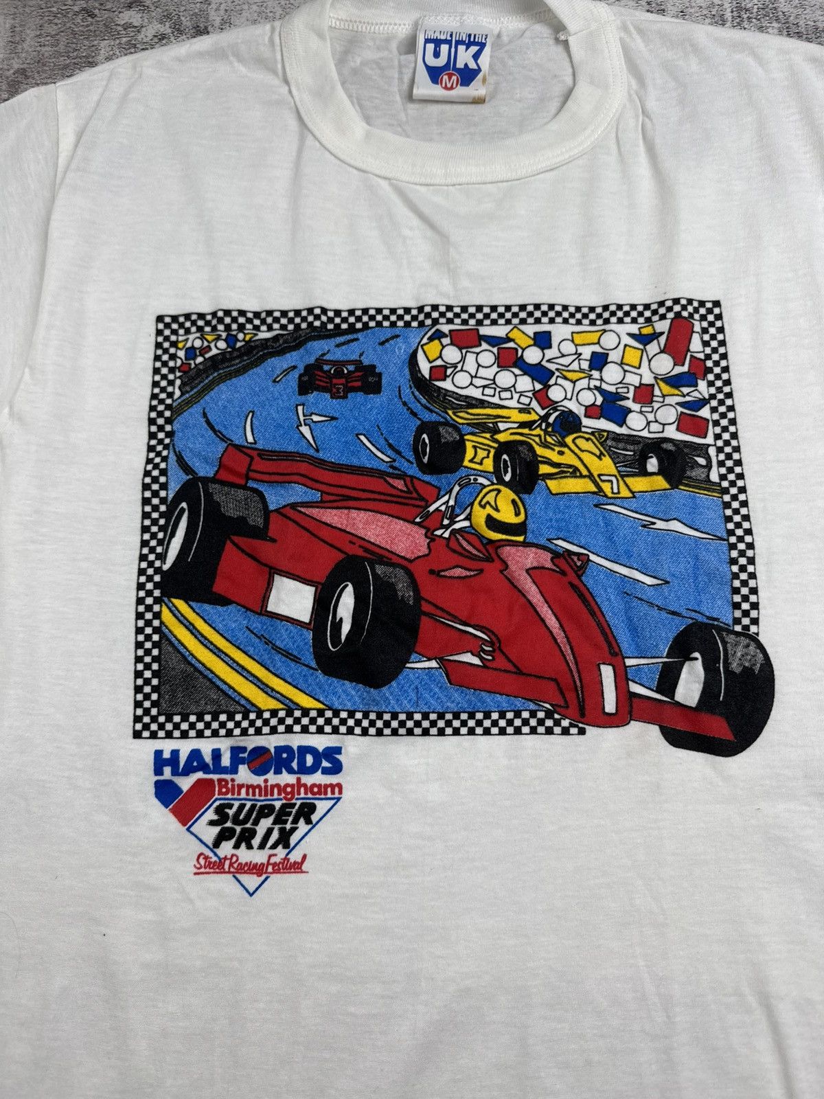 Vintage Vintage Halfords Birmingham Super Prix Caliber 80s Racing Formula 1 T Shirt Tee Size US S / EU 44-46 / 1 - 6 Thumbnail