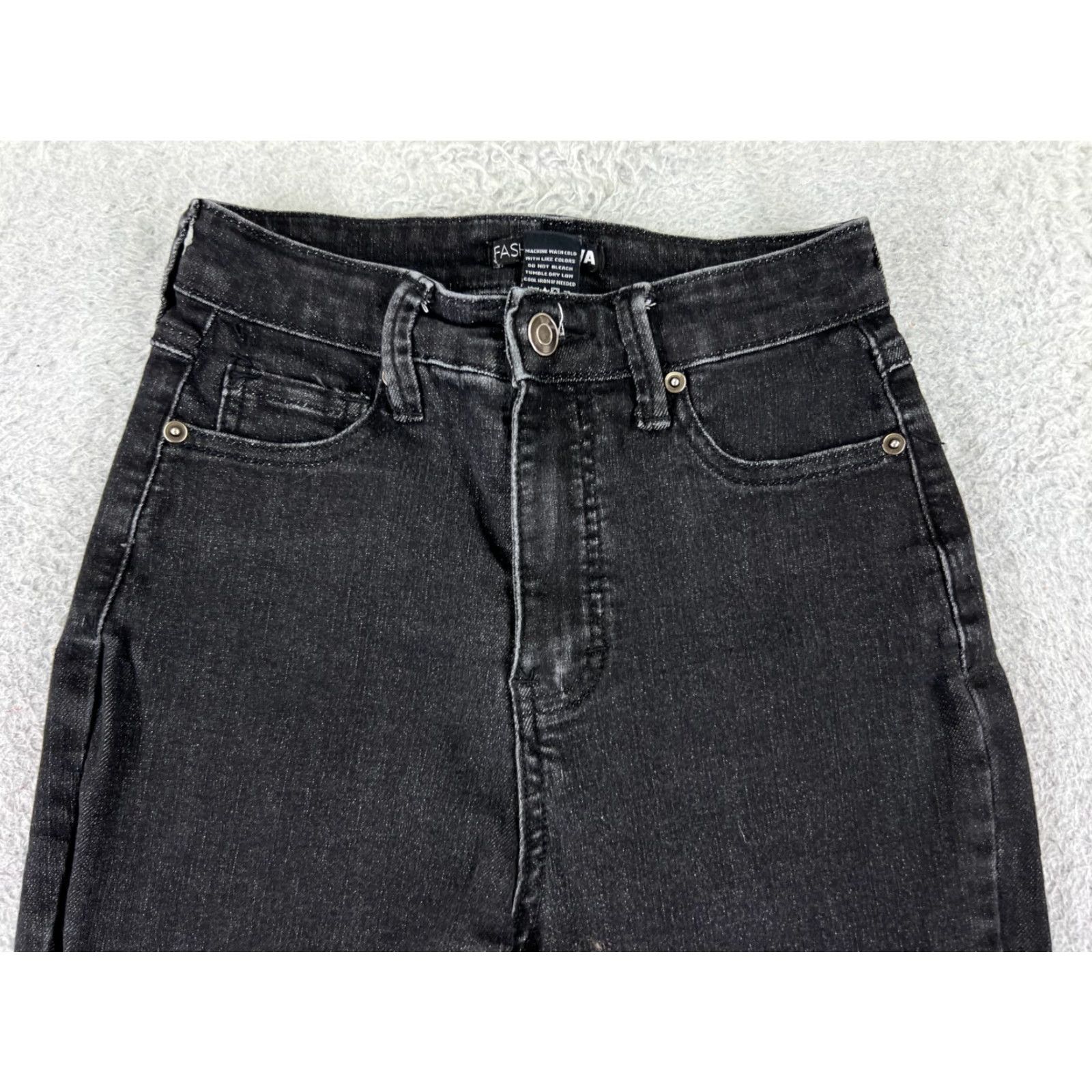 Fashion Nova FASHION NOVA Jeans Womens Flared Dark Wash Black Denim 3 High Rise 32in Inseam 5-Pocket Cotton Blend Distressed Stretch Cotton Blend Size 26" / US 2 / IT 38 - 4 Thumbnail