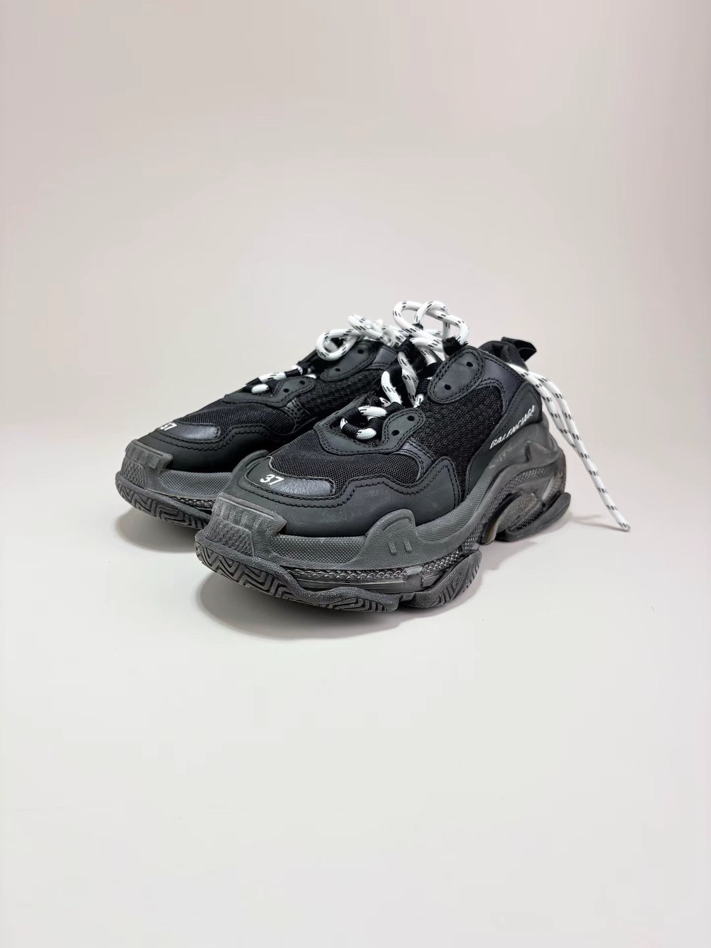 Balenciaga BALENCIAGA TRIPLE S Black Distressed Sneakers Size US 7 / IT 37 - 1 Thumbnail