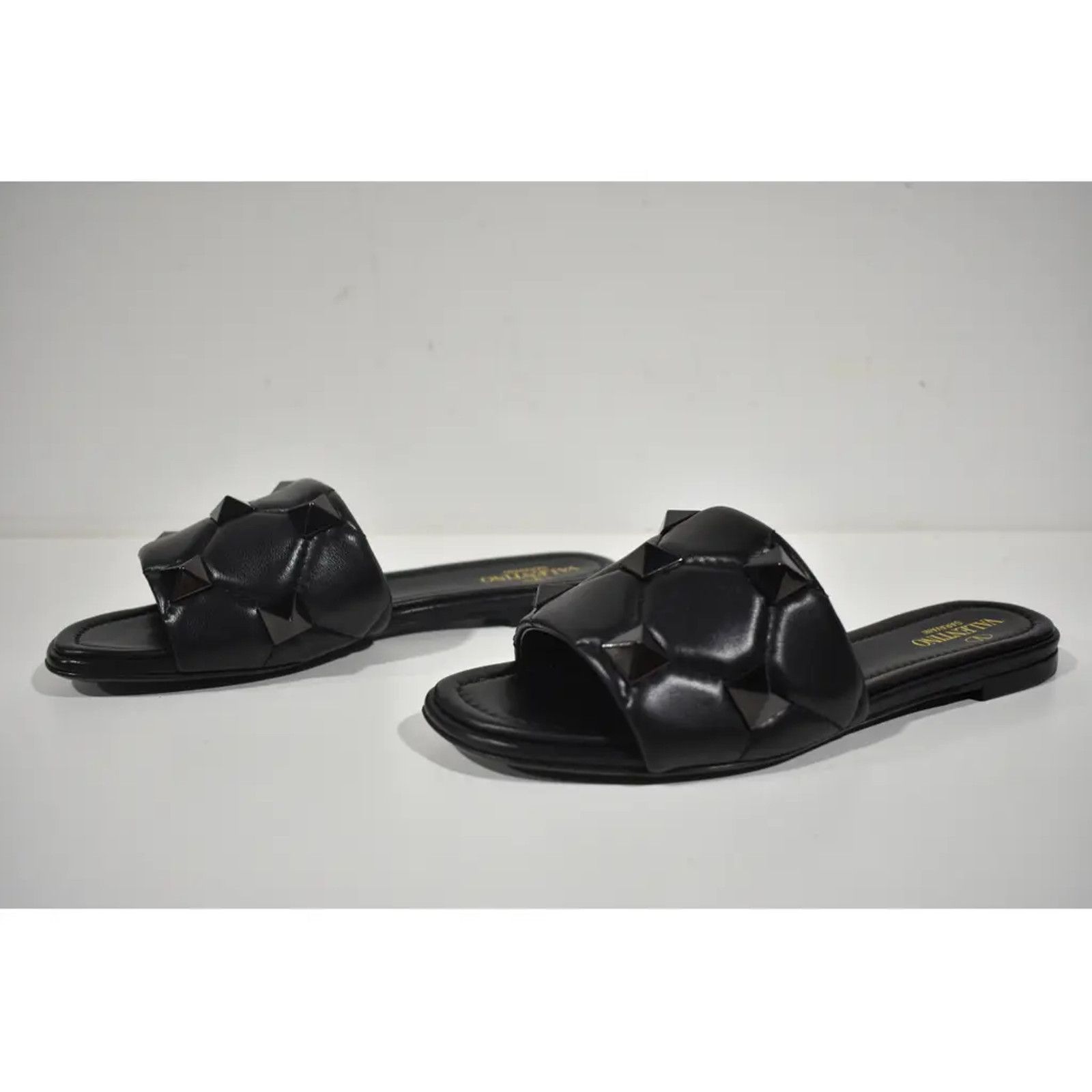 Valentino Valentino Rockstud Roman Stud Black Leather Quilted Slide Size US 6 / IT 36 - 9 Thumbnail