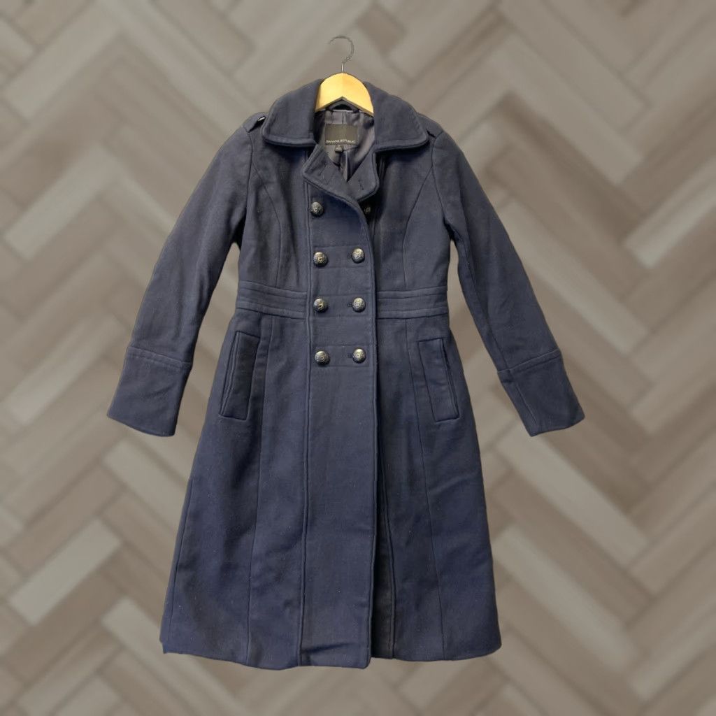 Banana Republic Banana Republic Italian Melton Military Coat Women’s Size 0 Navy Blue Trench Coat Button Closure Casual Winter Fall Wool Blend Double Cloth Size XS / US 0-2 / IT 36-38 - 1 Thumbnail