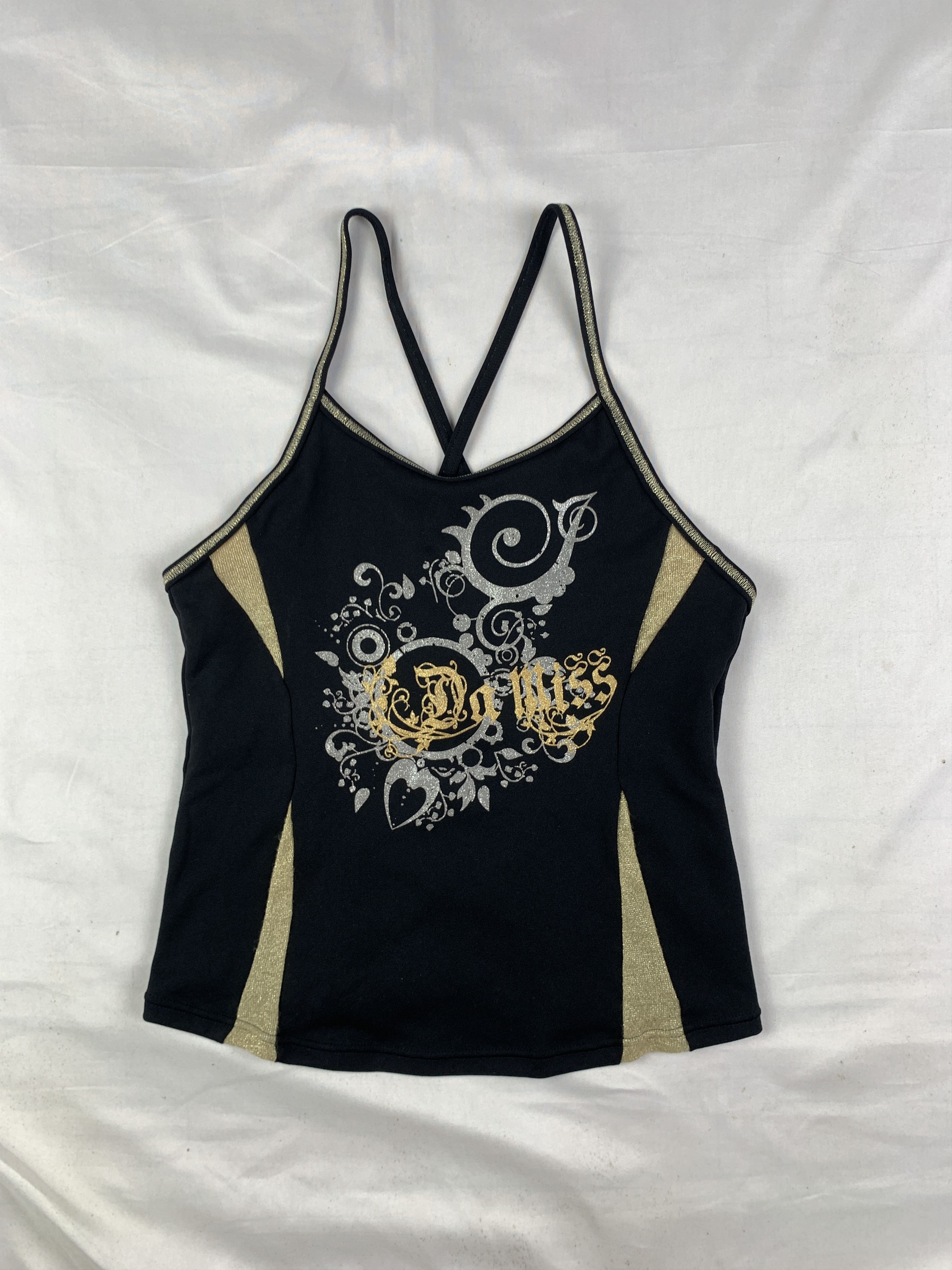 Japanese Brand Da Miss Black Grunge Fitted Lace Tank Top (S) Size S / US 4 / IT 40 - 1 Thumbnail