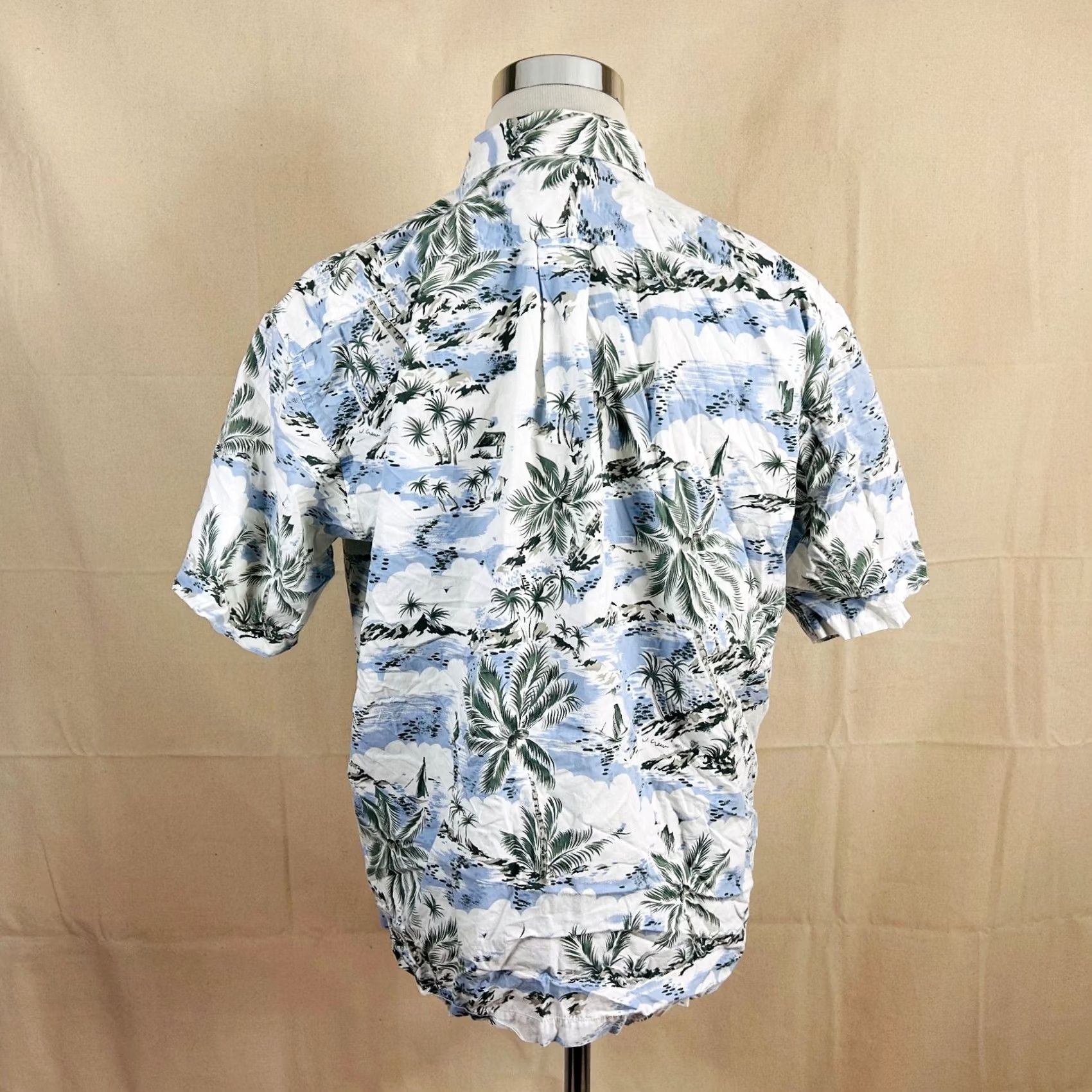 J.Crew J.CREW Button-Up Short Sleeve Hawaiian Aloha Shirt Palm Trees Beach White Cotton L Men Size US L / EU 52-54 / 3 - 4 Thumbnail