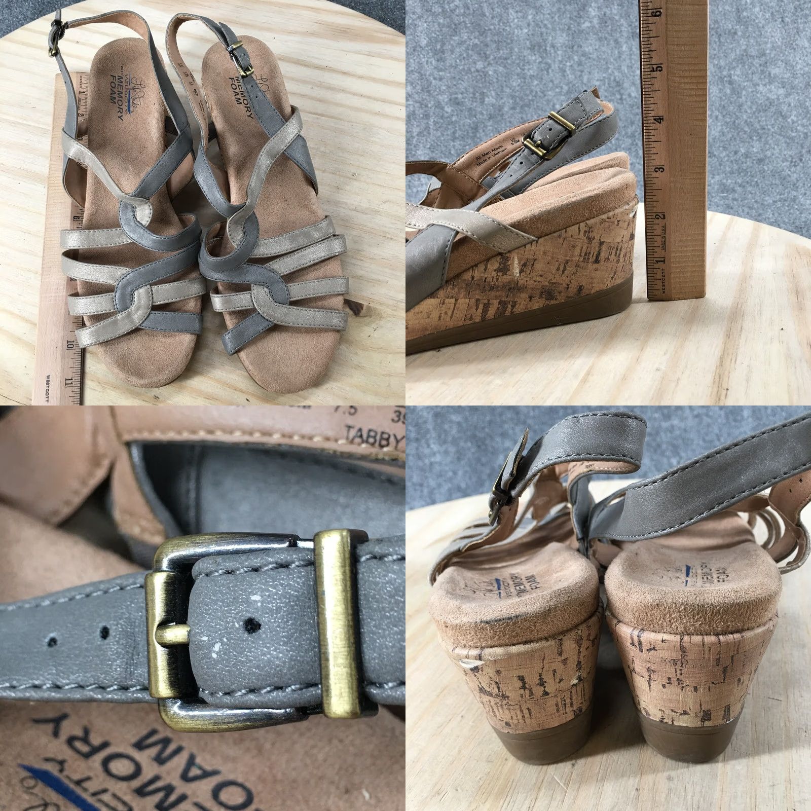 Vintage VINTAGE Lifestride Sandals Womens 9.5 M Tabby Wedge Cork Slingback Beige Faux Leather Size US 10 / IT 40 - 8 Thumbnail