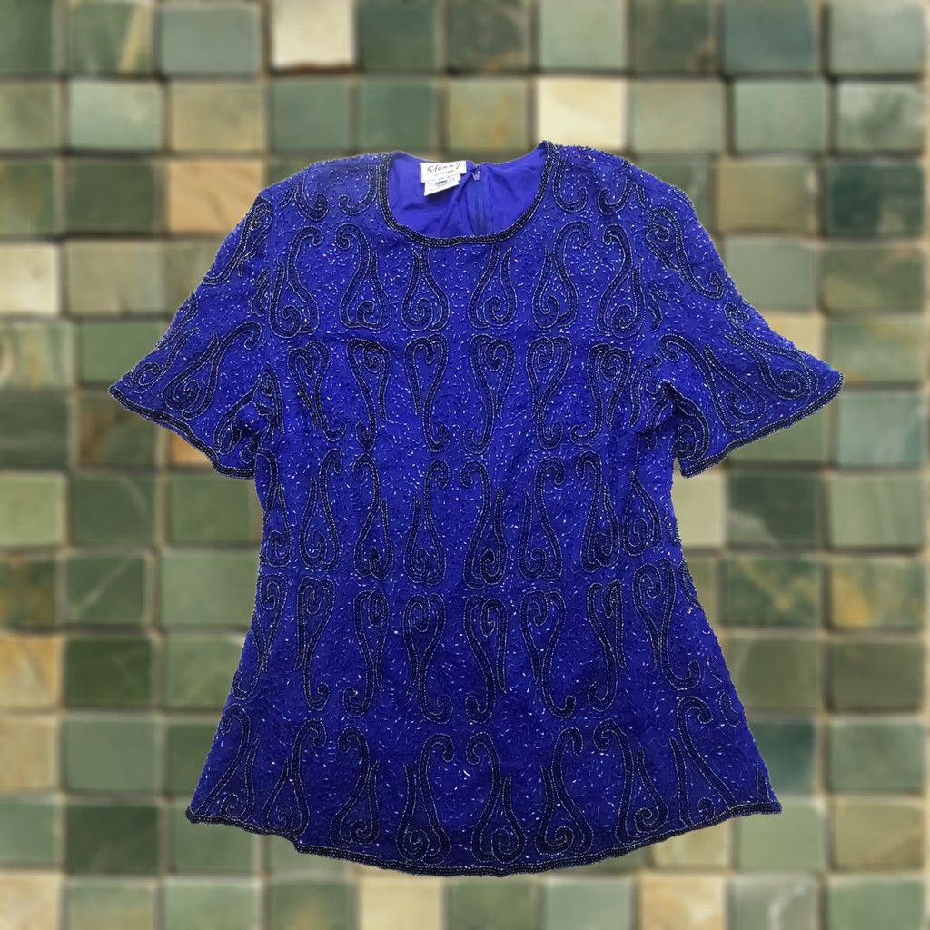 Vintage VINTAGE Stenay Silk Jacket Beaded Lined Paisley 1X Blue Black Short Sleeve Zip Womens Jacket Size XL / US 12-14 / IT 48-50 - 1 Thumbnail