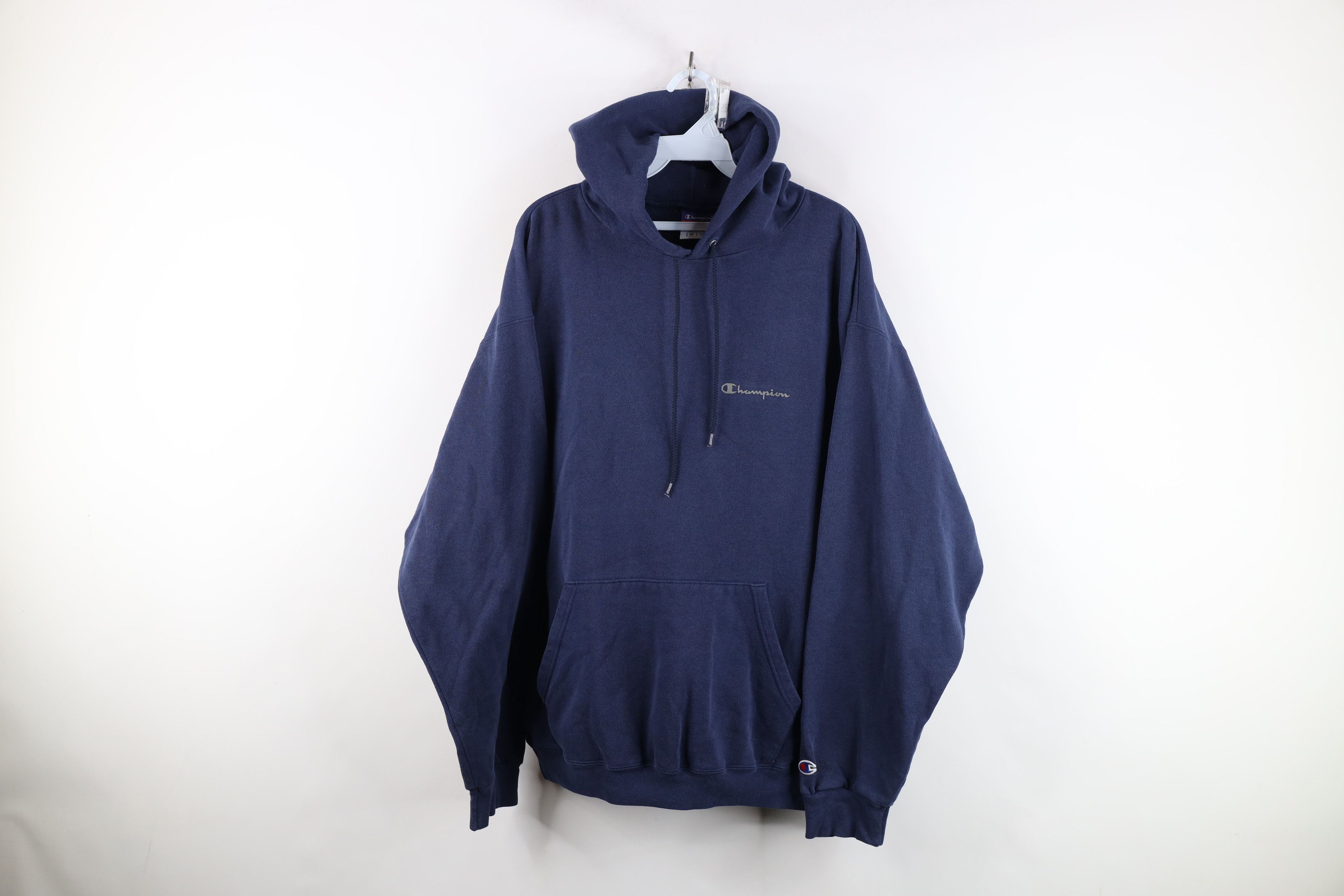 Champion Vintage 90s Champion Spell Out Hoodie Sweatshirt Navy Blue Size US XL / EU 56 / 4 - 1 Thumbnail