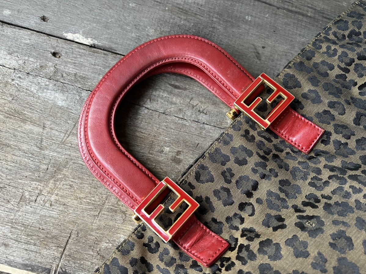 Fendi Vintage FENDI Leopard Hand Bag Nylon Leather Brown Red Size ONE SIZE - 7 Thumbnail