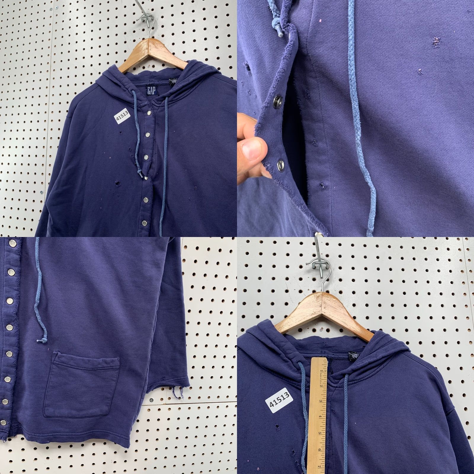 Gap VINTAGE Gap Snap Hoodie Sweatshirt Womens M Blue Distressed Hooded 22.5x27 cardigan-style Mens Womens Girls Boys Size M / US 6-8 / IT 42-44 - 9 Thumbnail