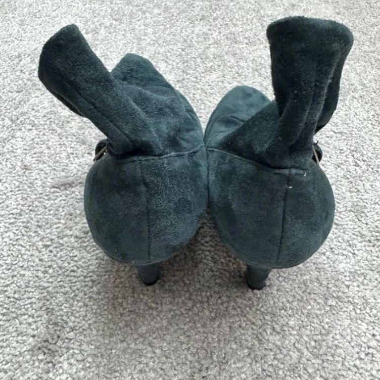 Nine West NINE WEST Bootie Suede Ankle Slouch Boots Womens 6.5 Teal Blue Pointed Toe Buckle Rubber Sole Fall Winter 2-2.9in Heel Women’s Shoes Size US 6.5 / IT 36.5 - 4 Thumbnail