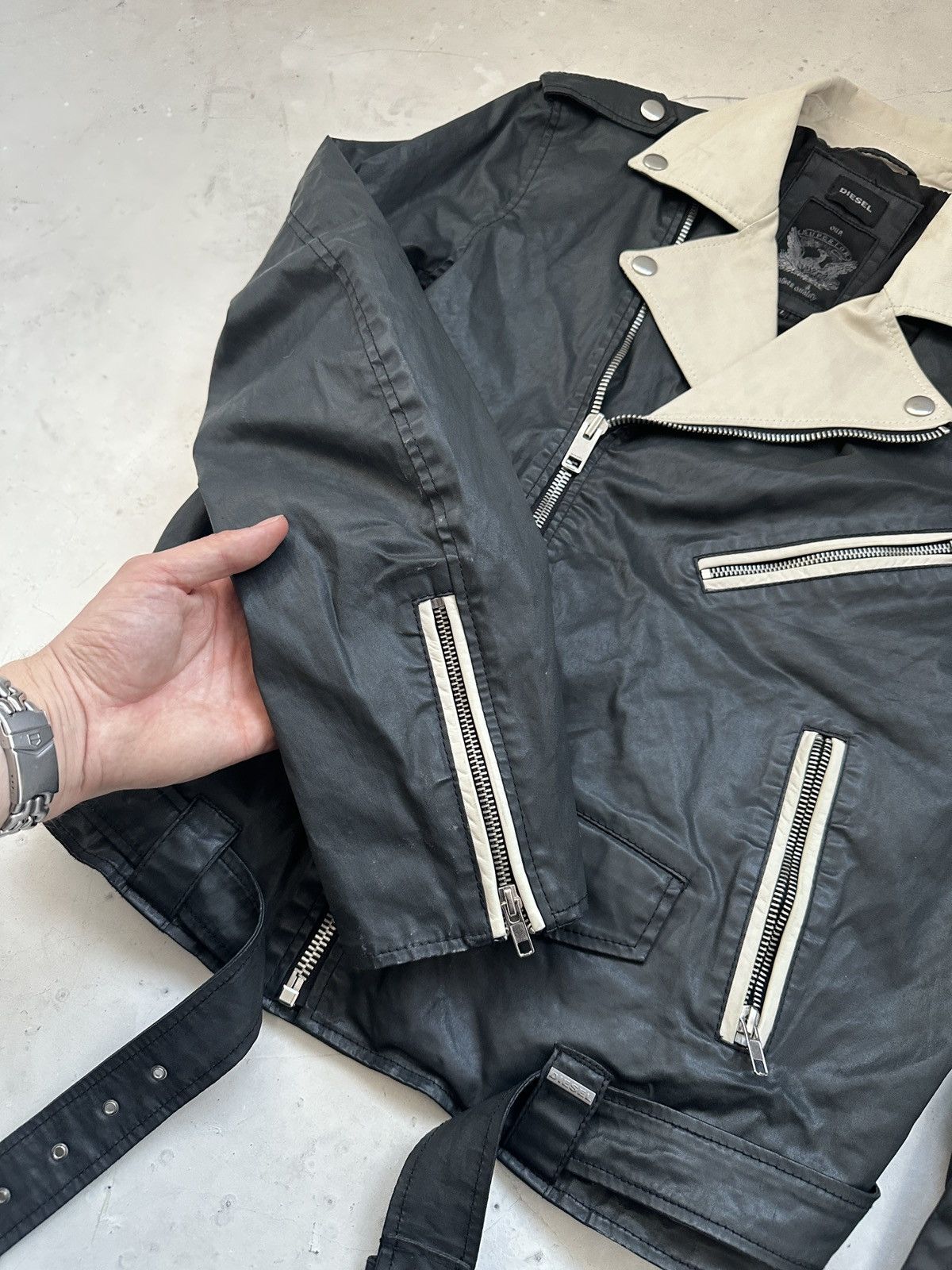 Designer × Diesel Diesel Waxed cotton and leather ramone biker jacket Y2K Size US XL / EU 56 / 4 - 5 Thumbnail