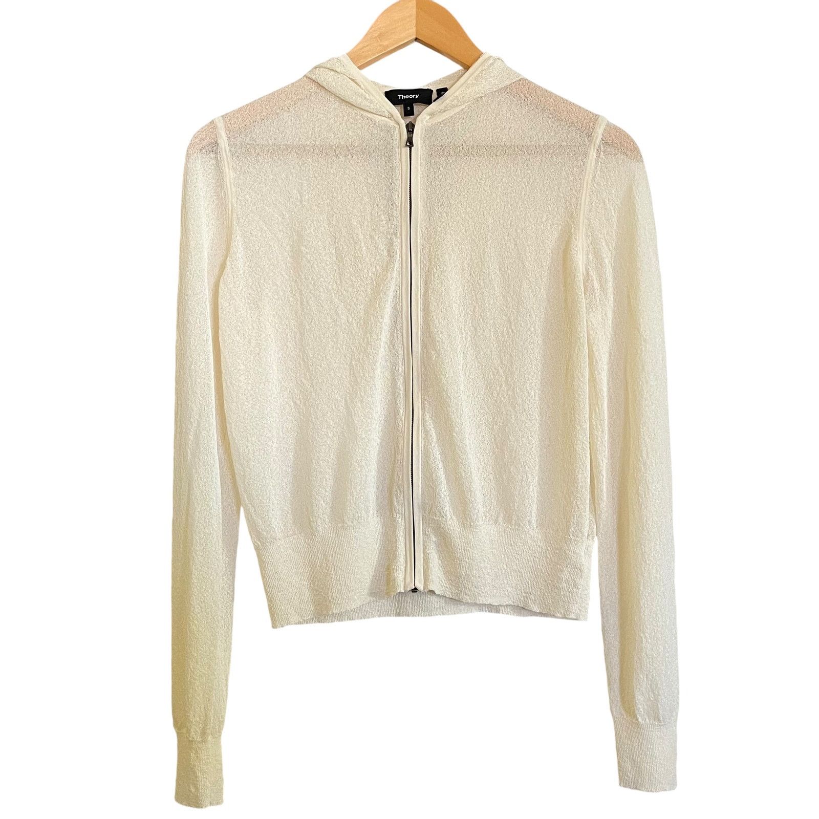 Theory Theory Hodina B Crimp Knit Ivory-White Mesh Hoodie Sweater Size S / US 4 / IT 40 - 7 Thumbnail