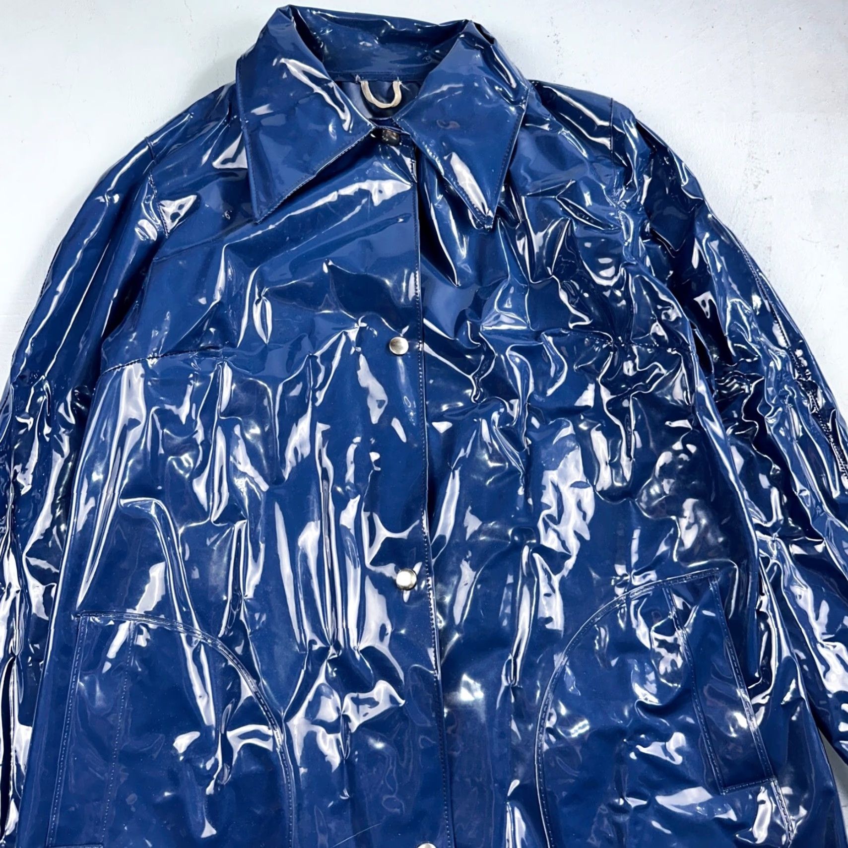 Vintage VINTAGE Liliput Womens Blue Trench Raincoat + Bucket Hat Polyester Rubber Vinyl 70s VTG Size L / US 10 / IT 46 - 2 Thumbnail