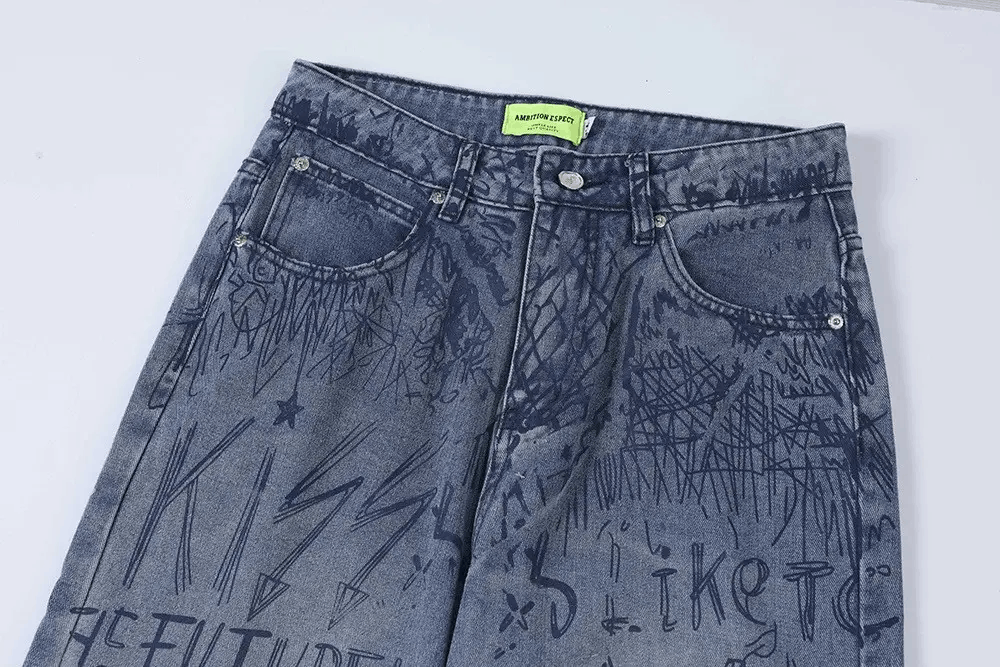 Japanese Brand × Vintage Buggy jeans for men and women with graffiti print y2k Size US 30 / EU 46 - 8 Thumbnail