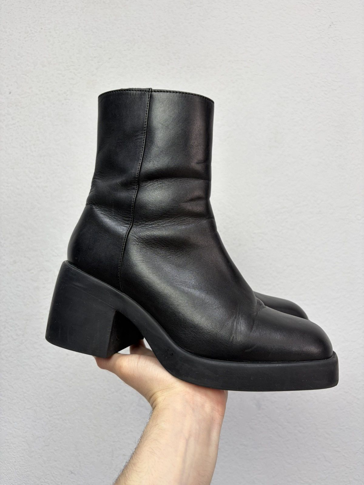 Hedi Slimane Vintage Italian AS 98 Rick Owens Style Leather Biker Boots Size US 8.5 / EU 41-42 - 5 Thumbnail