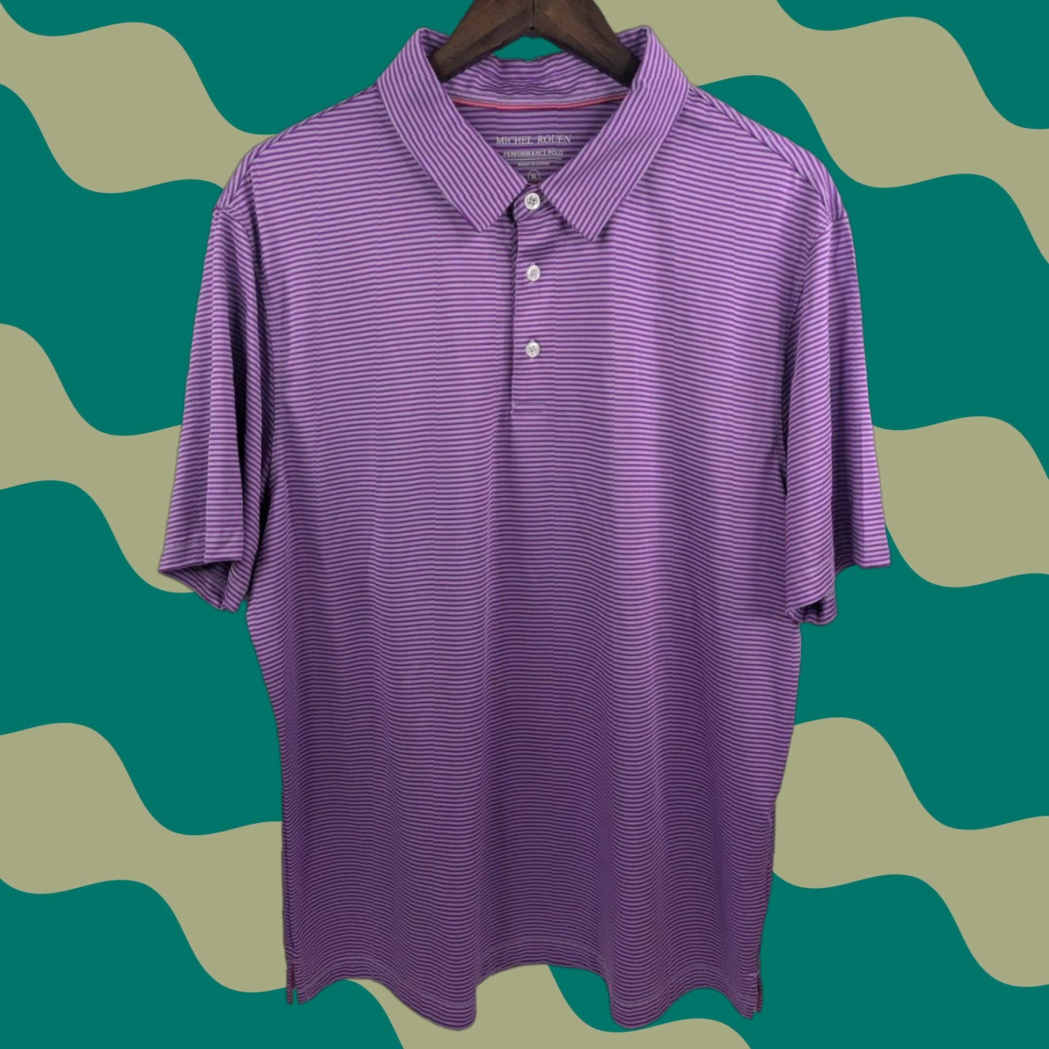 Vintage Michel Rouen Performance Polo Shirt Men XL Purple Stripe Golf Stretch Size US XL / EU 56 / 4 - 1 Thumbnail