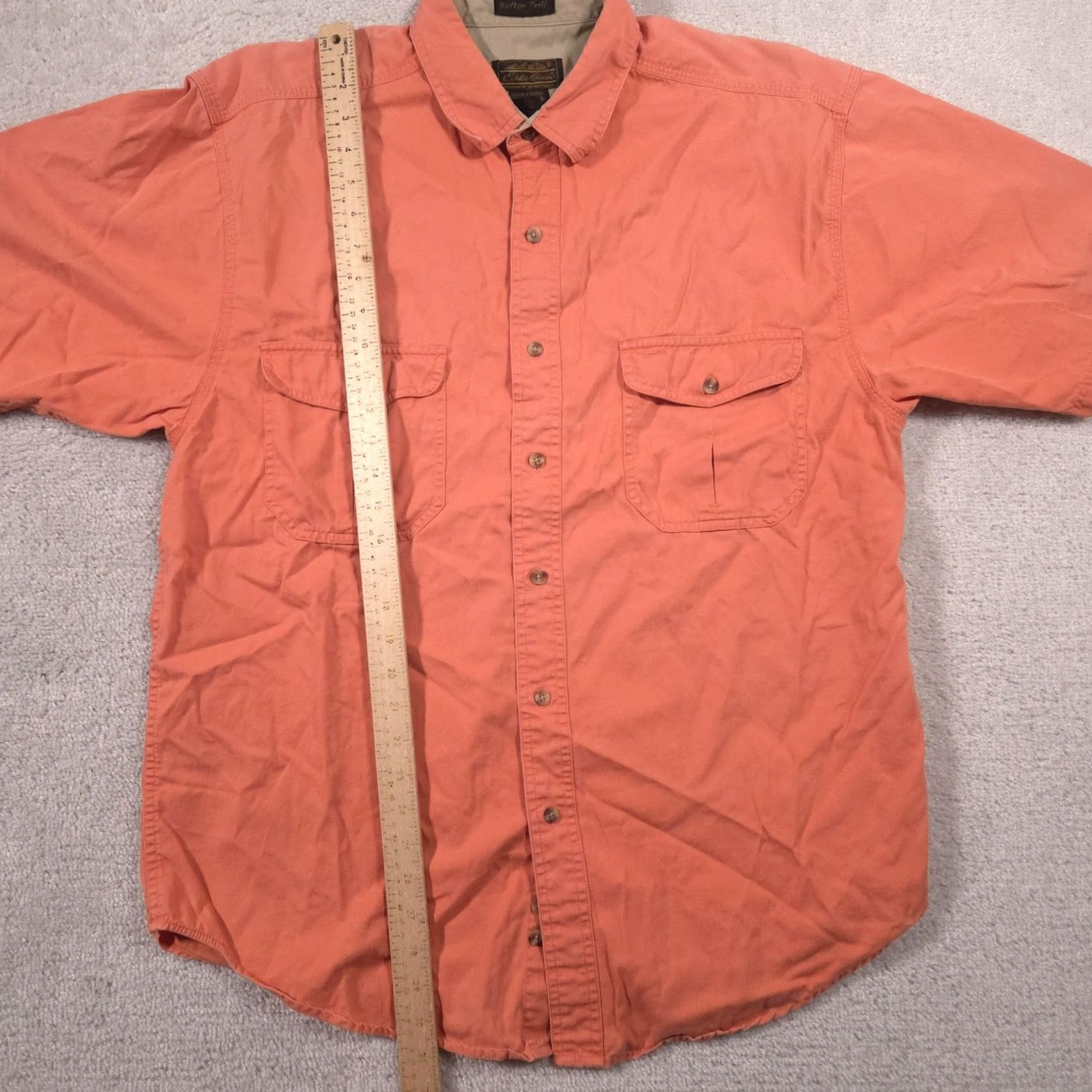 Eddie Bauer Eddie Bauer Shirt Mens Large Orange Solid Twill Button Front Short Sleeve Casual Size US L / EU 52-54 / 3 - 6 Thumbnail